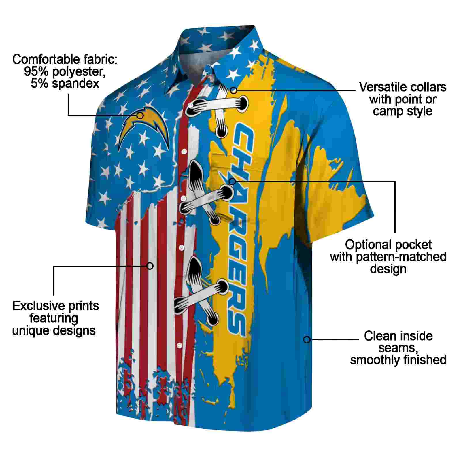 los angeles chargers stitched flag blue hawaiian shirt new arrival