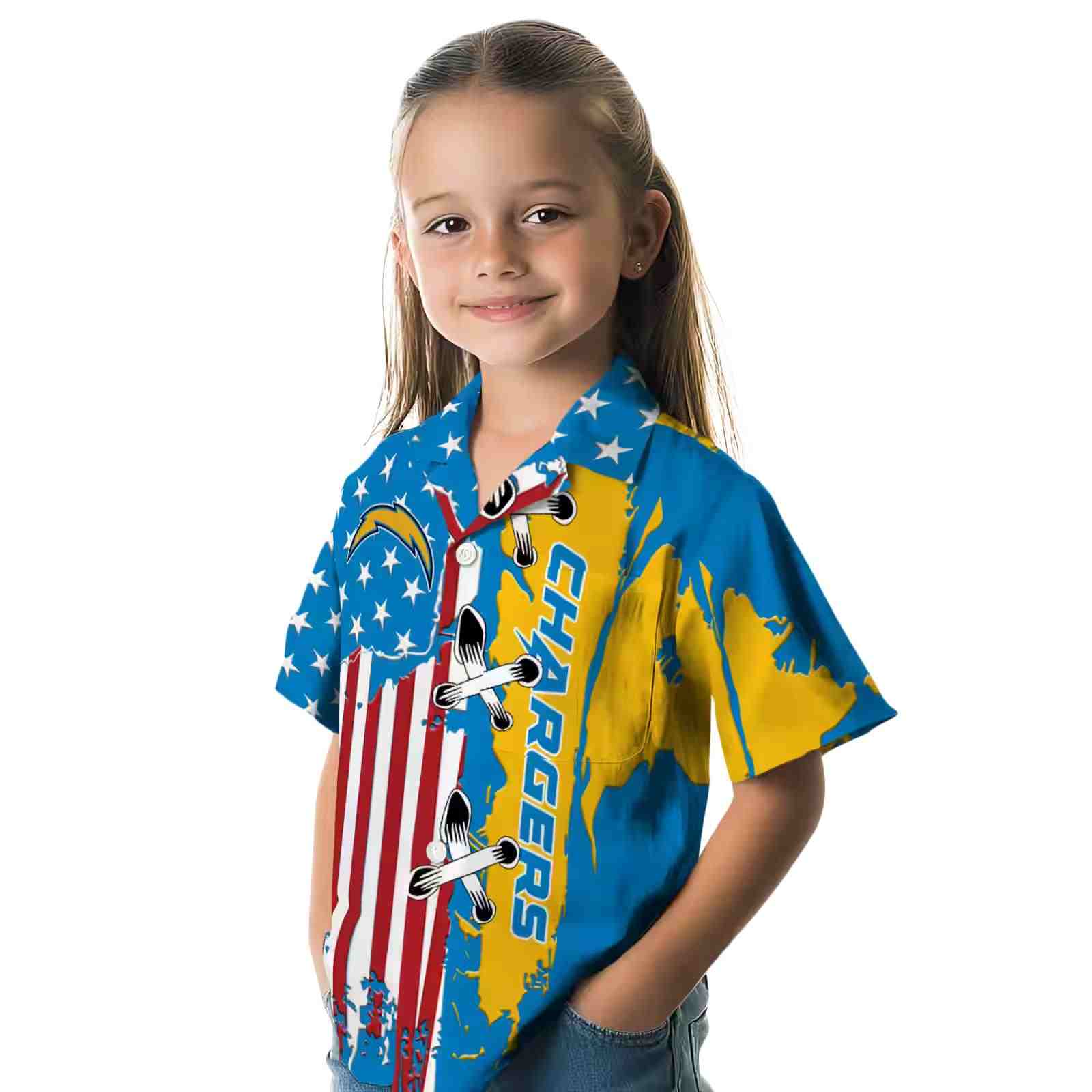 los angeles chargers stitched flag blue hawaiian shirt premium grade