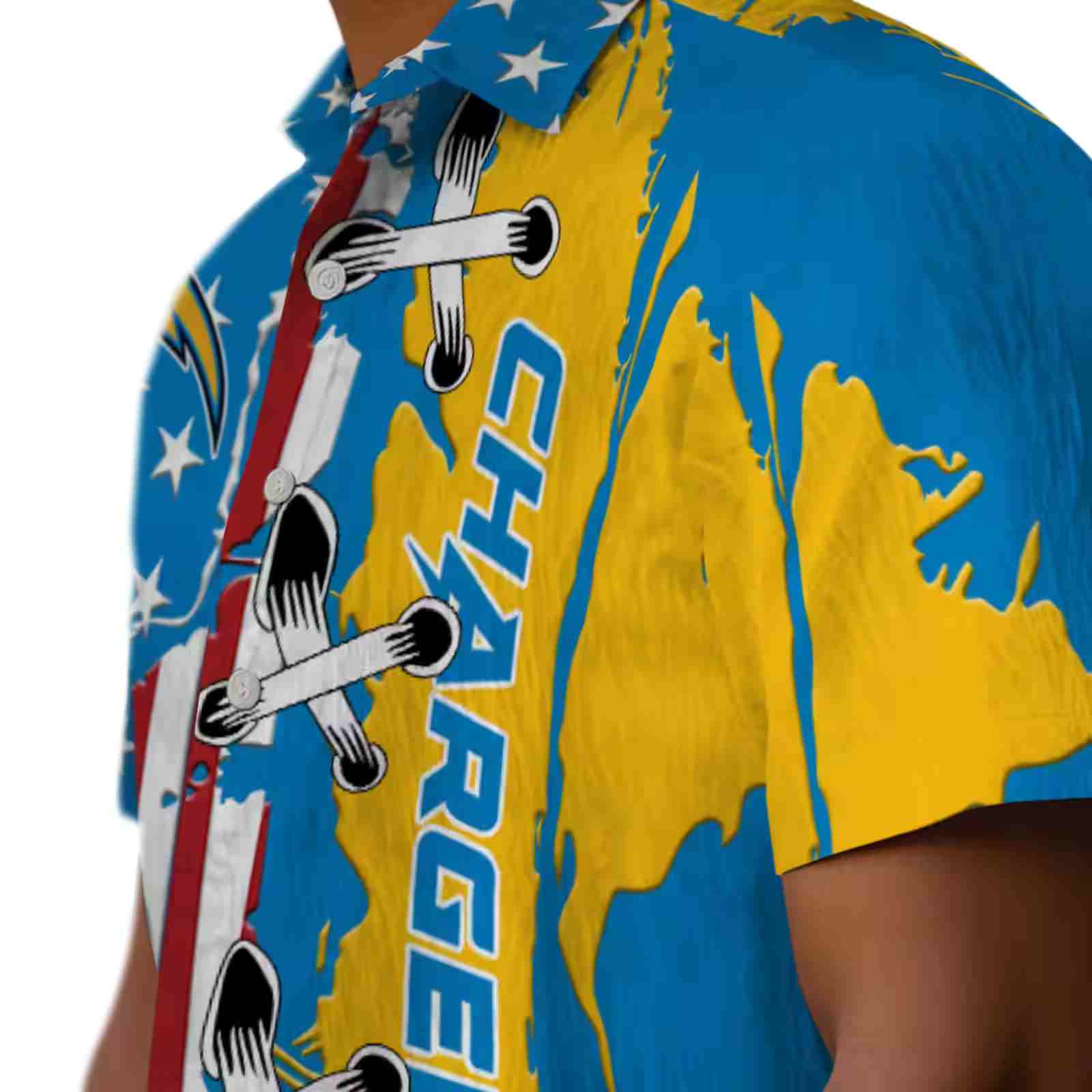 los angeles chargers stitched flag blue hawaiian shirt trendy