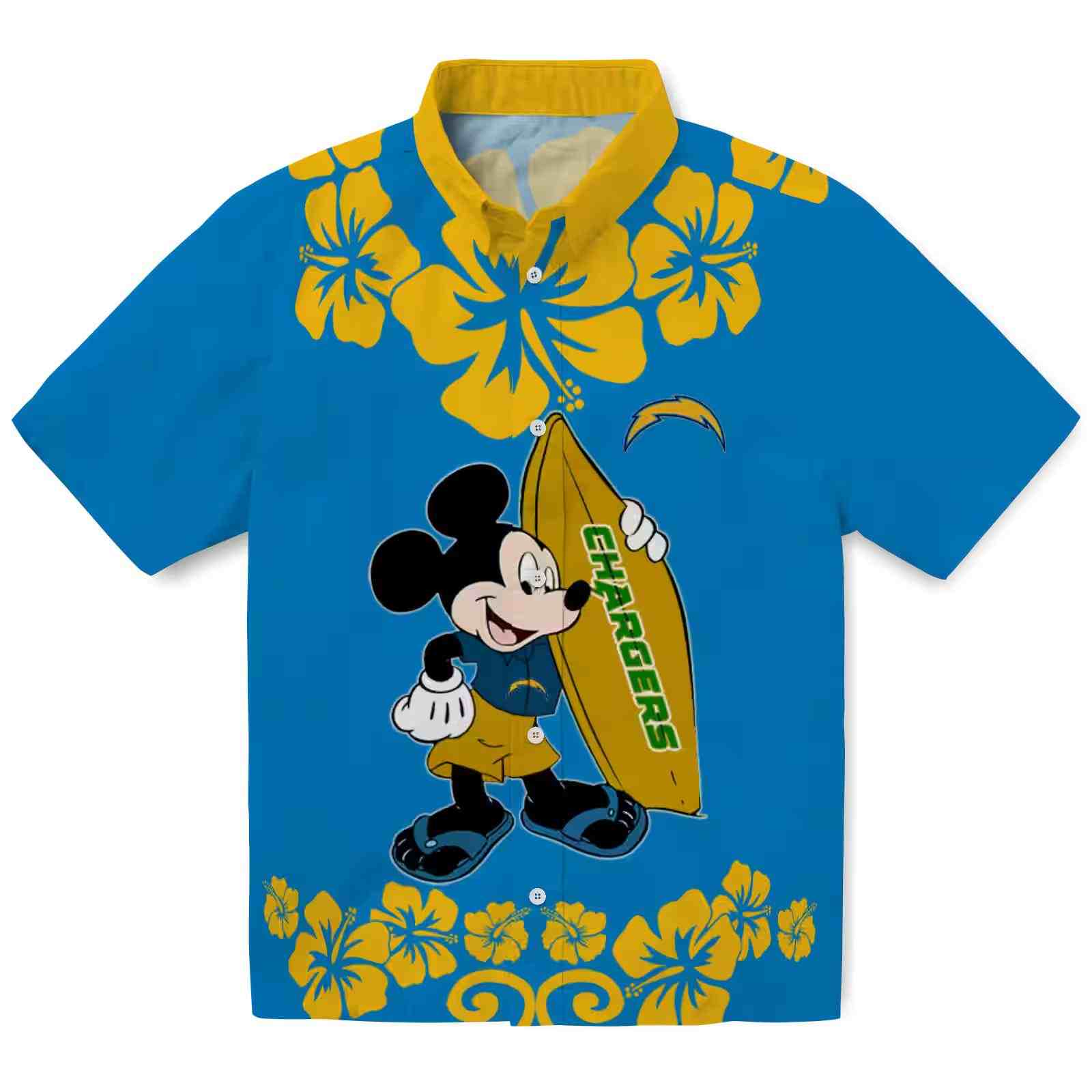 Los Angeles Chargers Surfing Mickey Blue Hawaiian Shirt