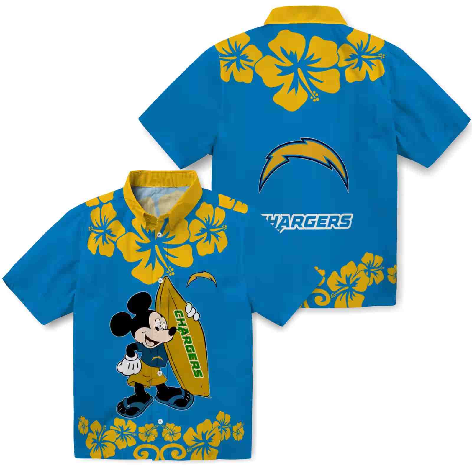 los angeles chargers surfing mickey blue hawaiian shirt high quality