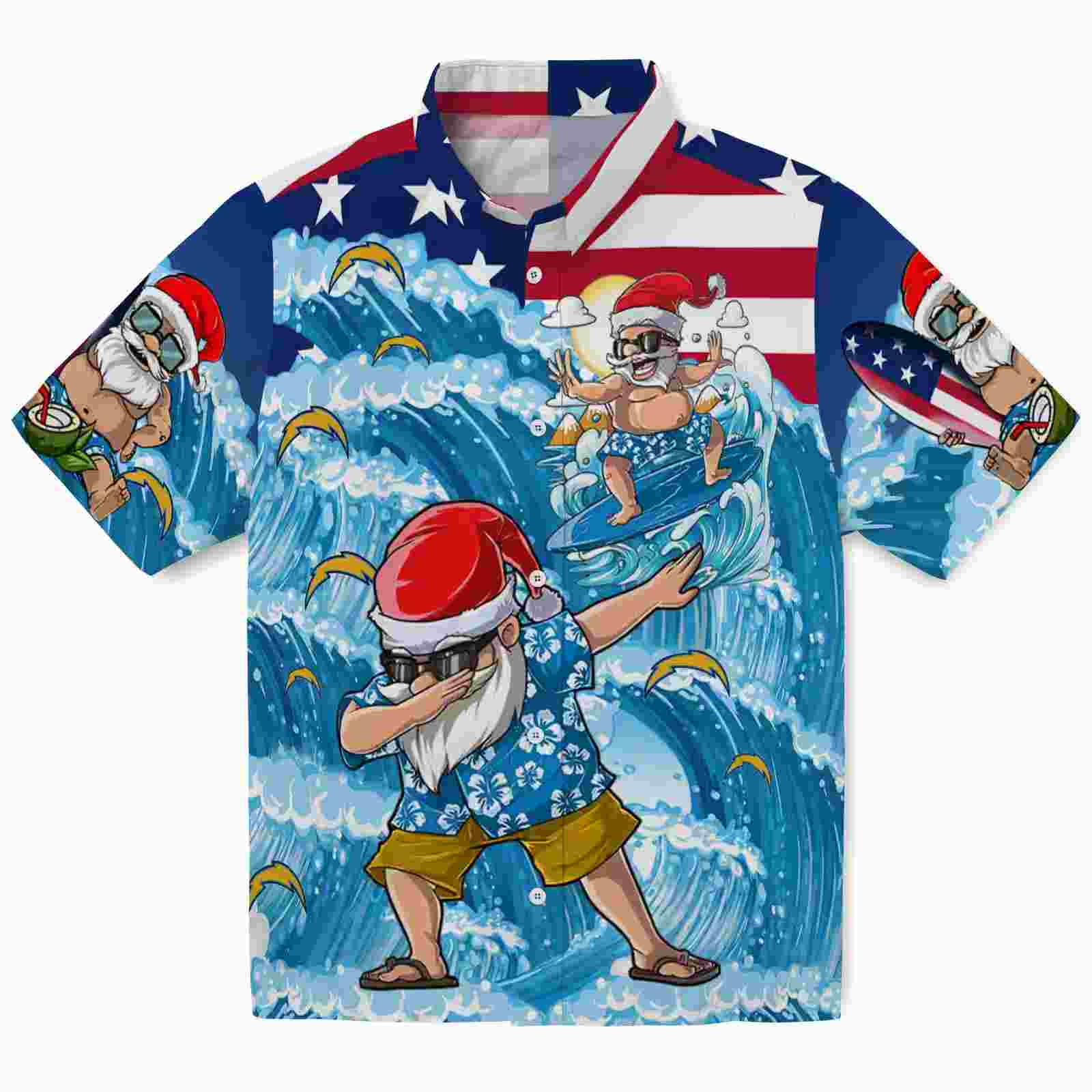 Los Angeles Chargers Surfing Santa Blue Hawaiian Shirt