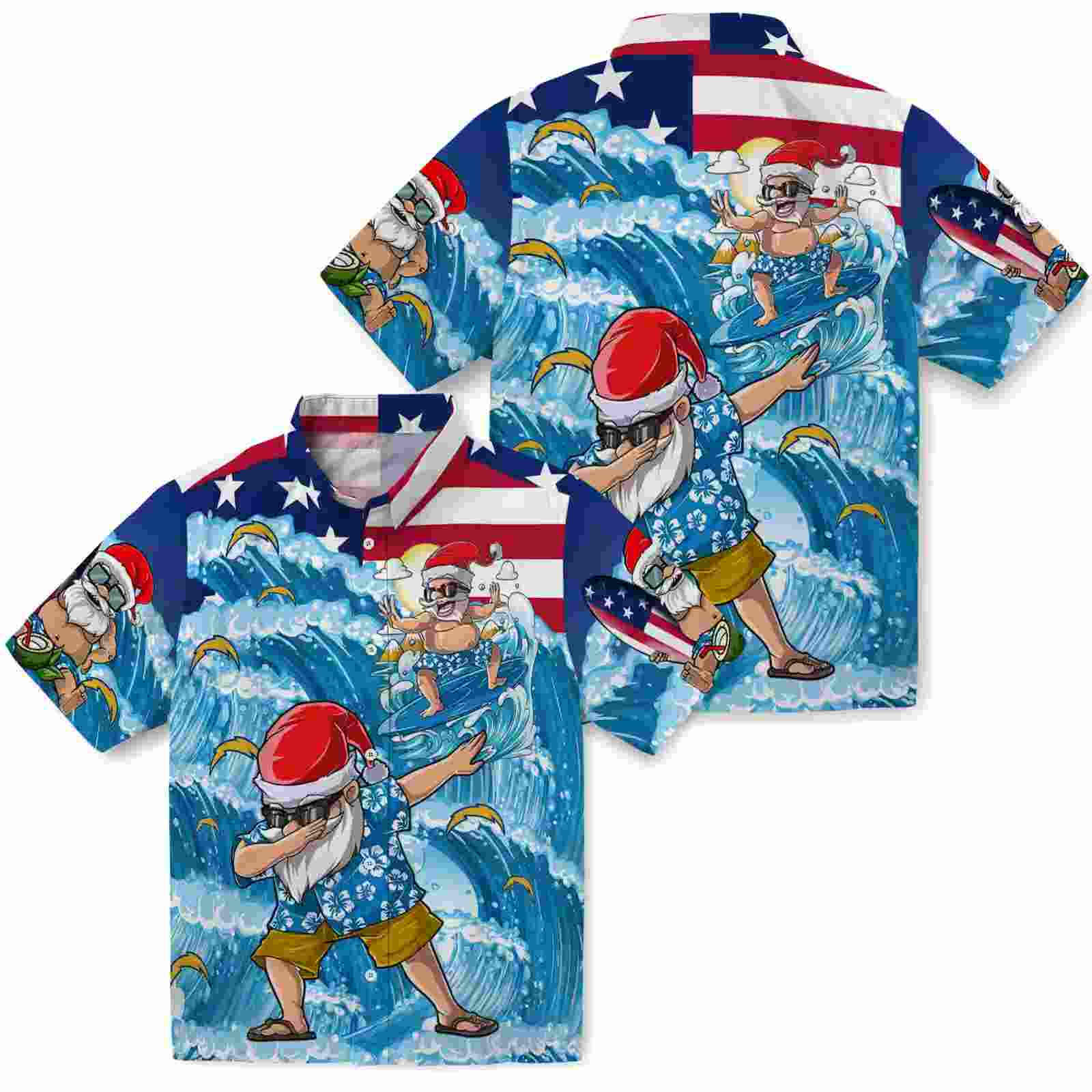 los angeles chargers surfing santa blue hawaiian shirt high quality