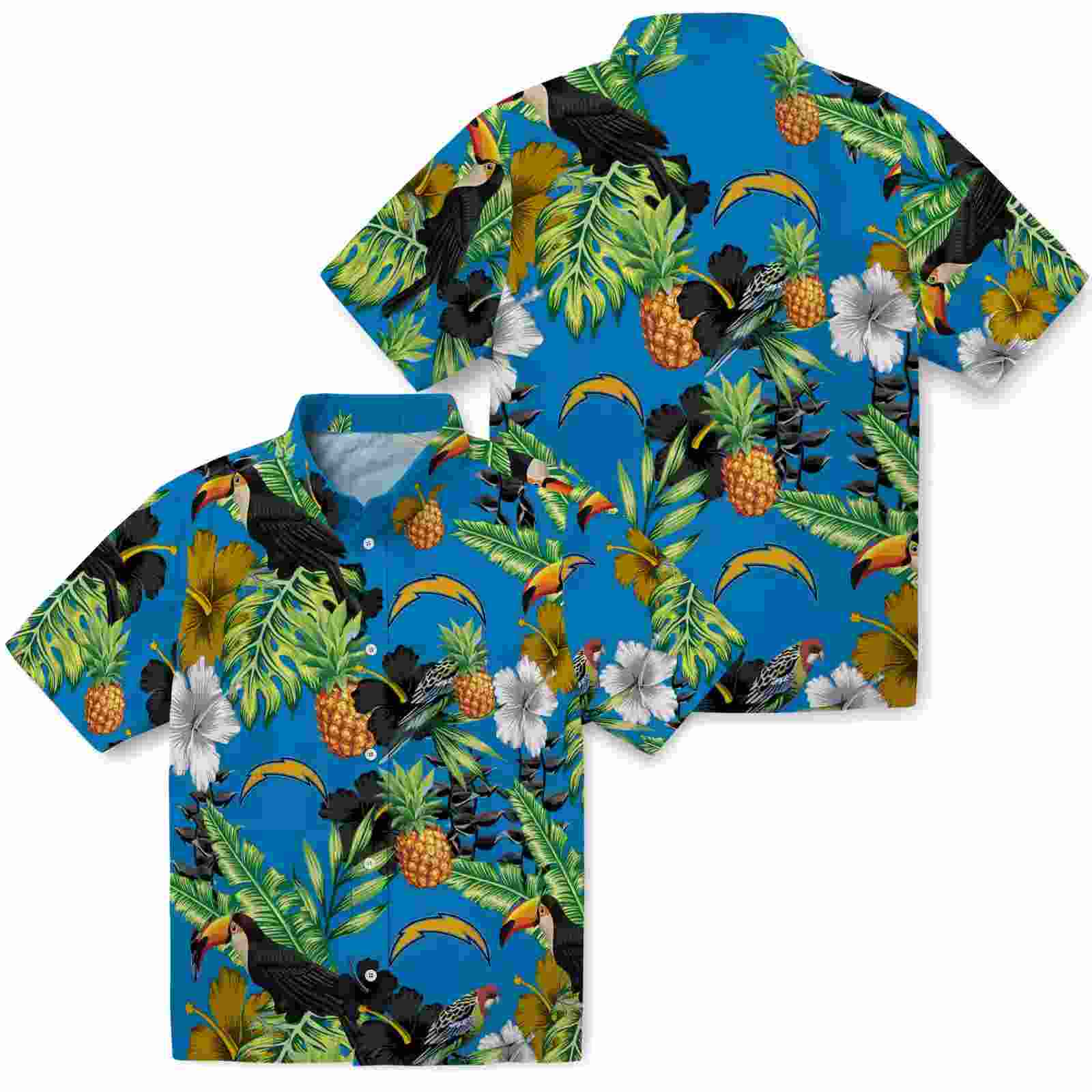 los angeles chargers toucan hibiscus pineapple blue green hawaiian shirt high quality