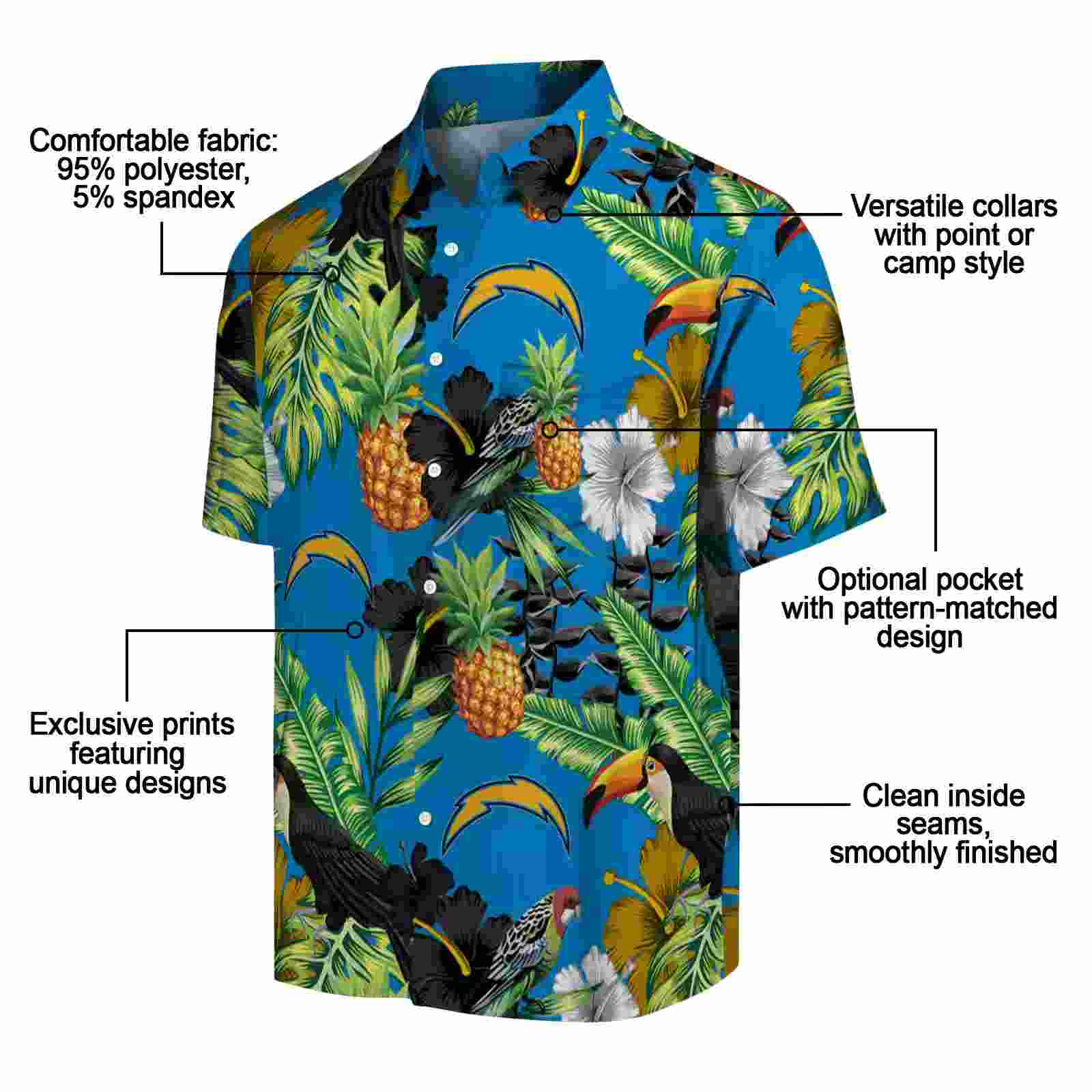 los angeles chargers toucan hibiscus pineapple blue green hawaiian shirt new arrival