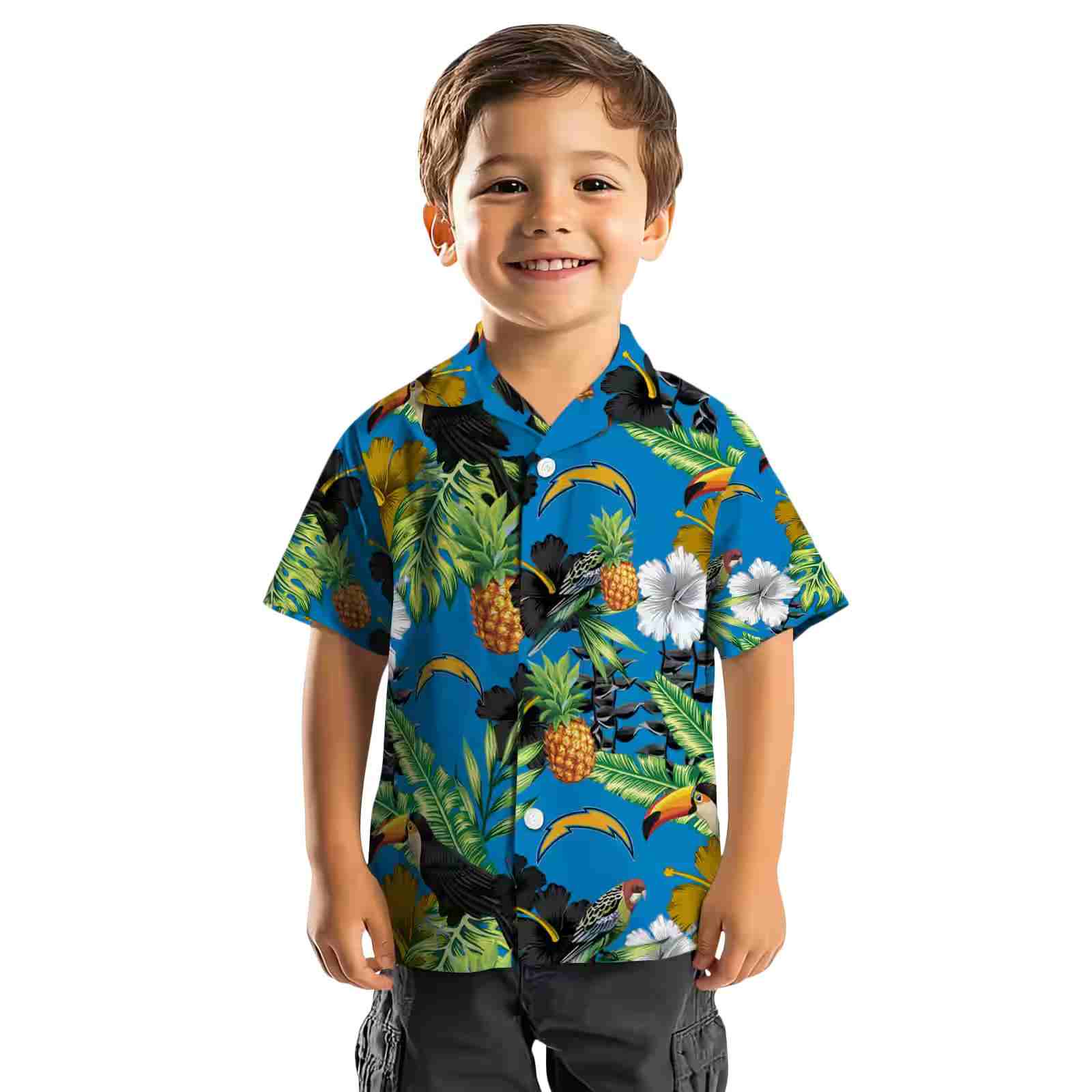 los angeles chargers toucan hibiscus pineapple blue green hawaiian shirt top rated