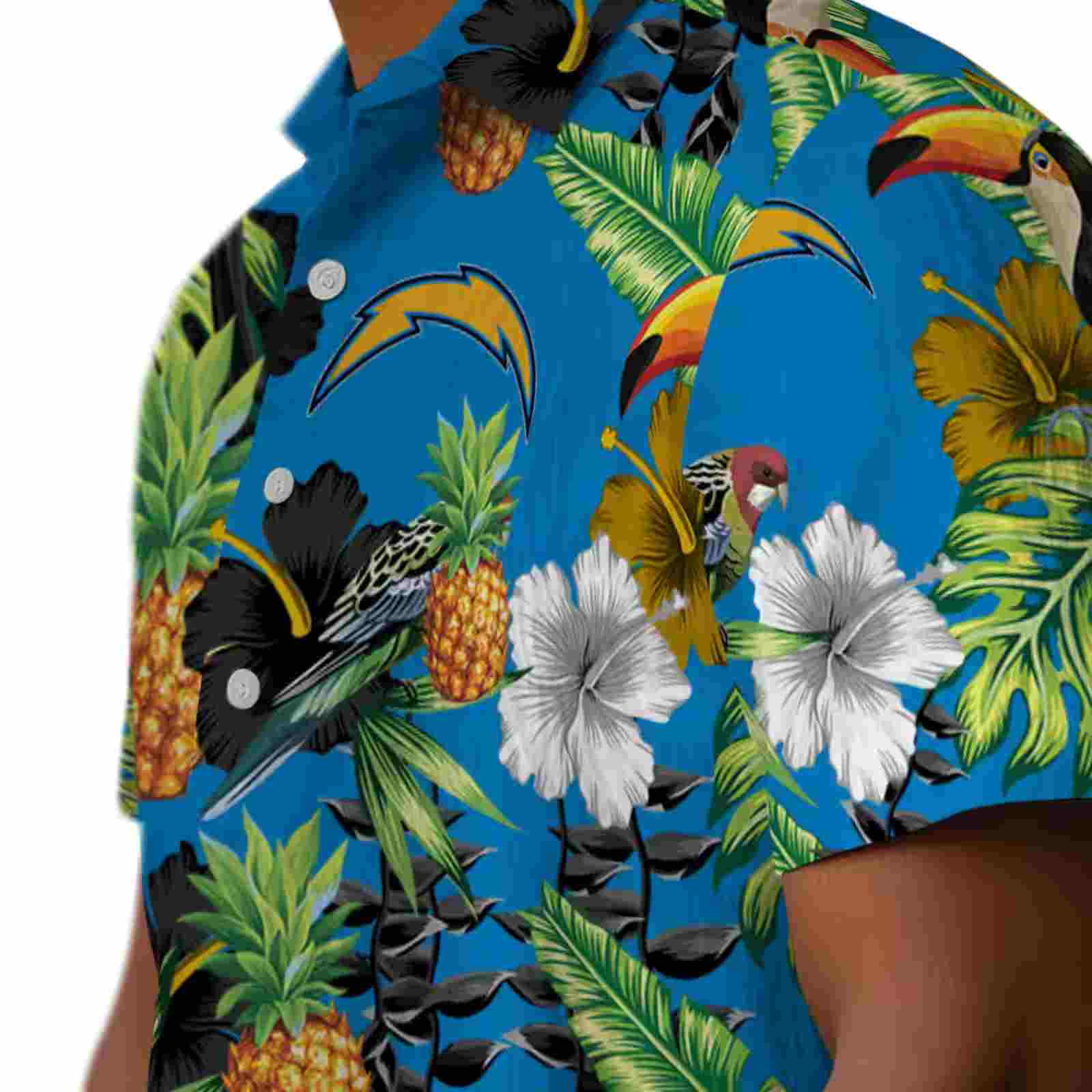 los angeles chargers toucan hibiscus pineapple blue green hawaiian shirt trendy