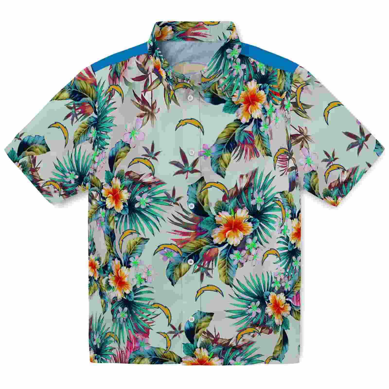 Los Angeles Chargers Tropical Foliage Green Hawaiian Shirt