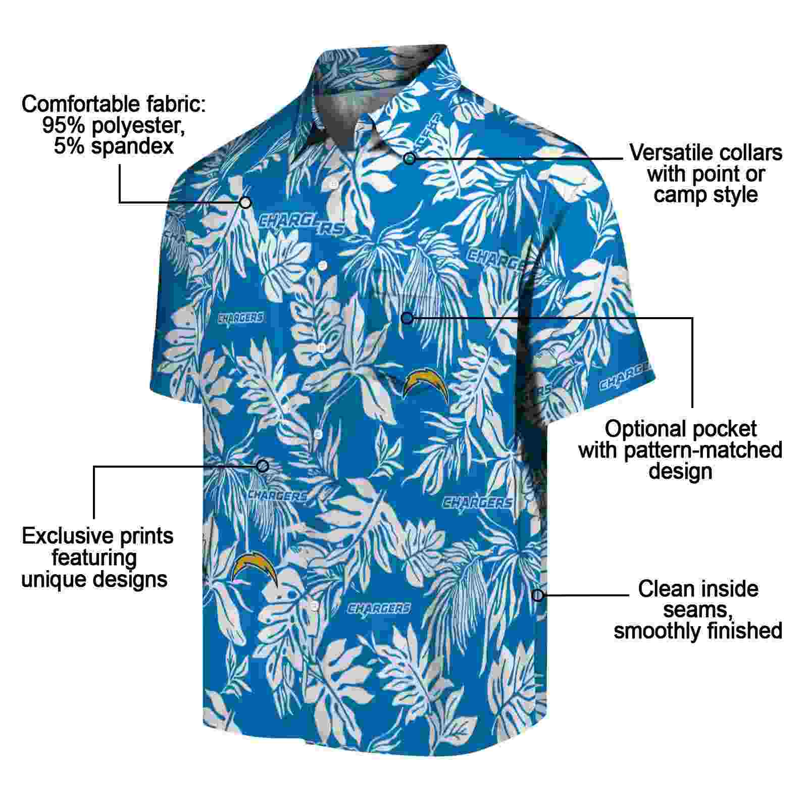 los angeles chargers tropical leaf blue white hawaiian shirt new arrival