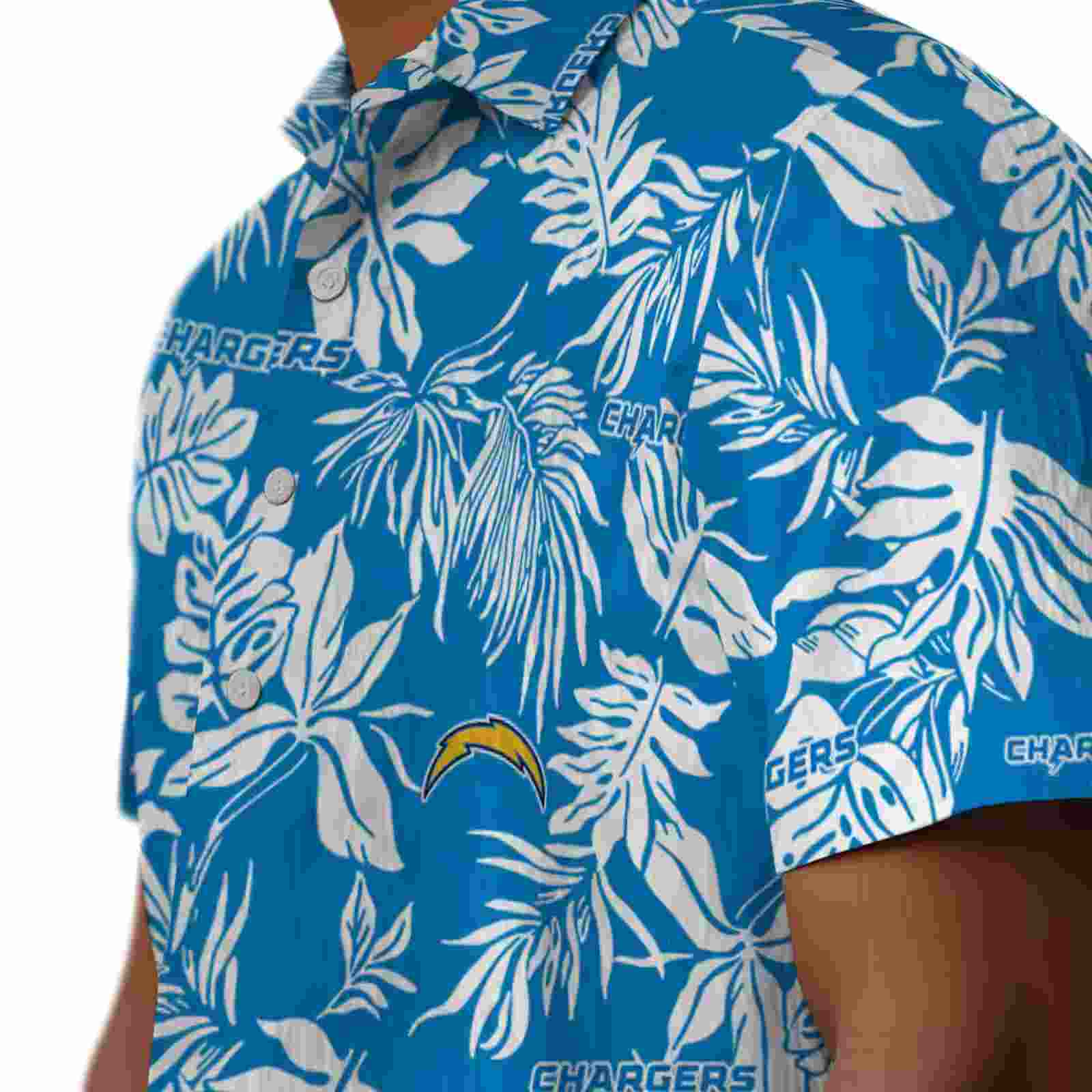 los angeles chargers tropical leaf blue white hawaiian shirt trendy