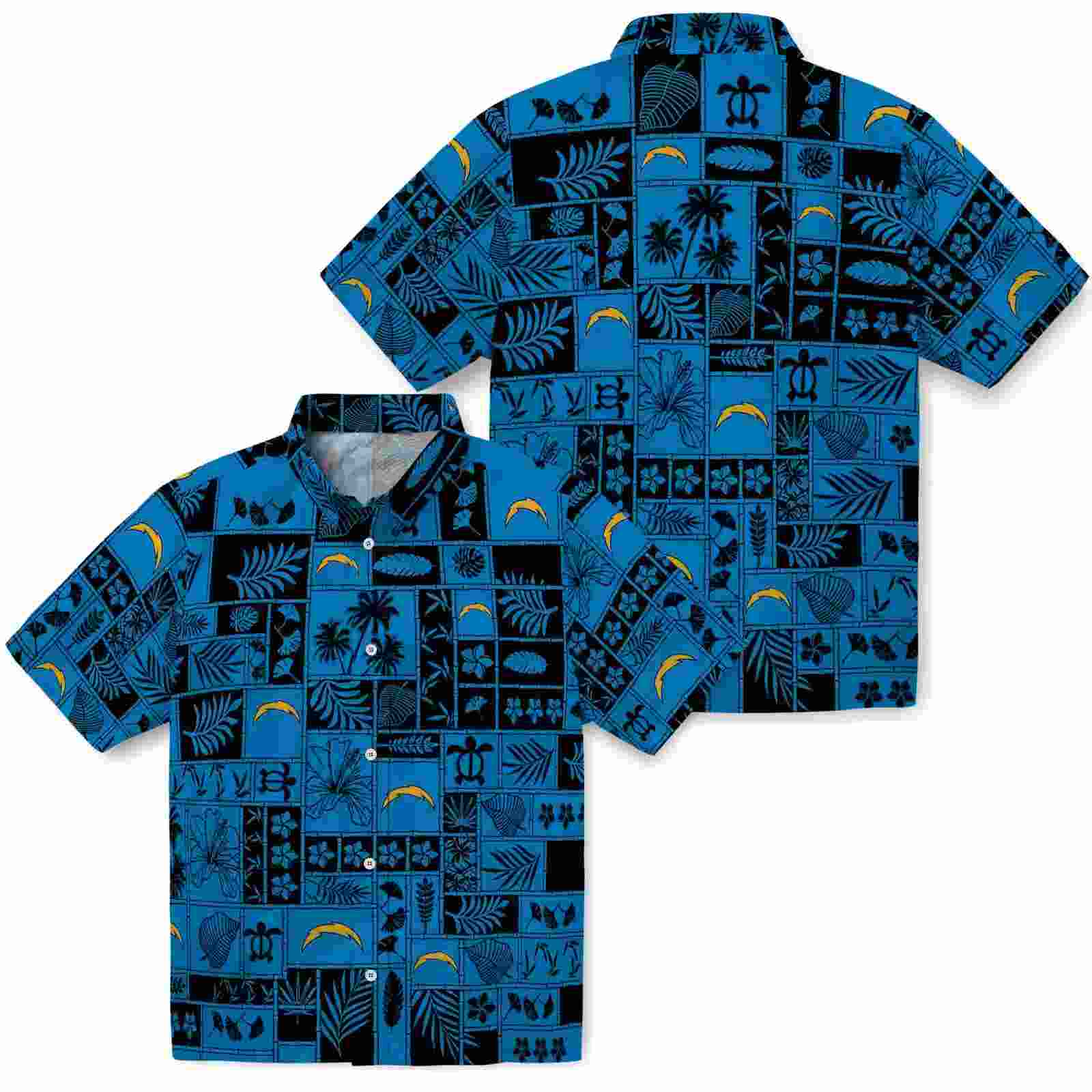 los angeles chargers tropical patchwork blue black hawaiian shirt high quality