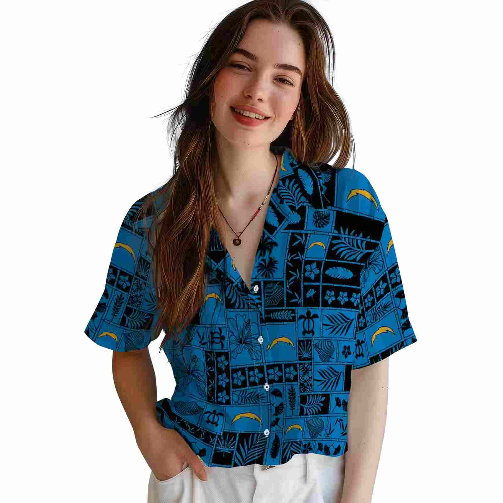 los angeles chargers tropical patchwork blue black hawaiian shirt latest model