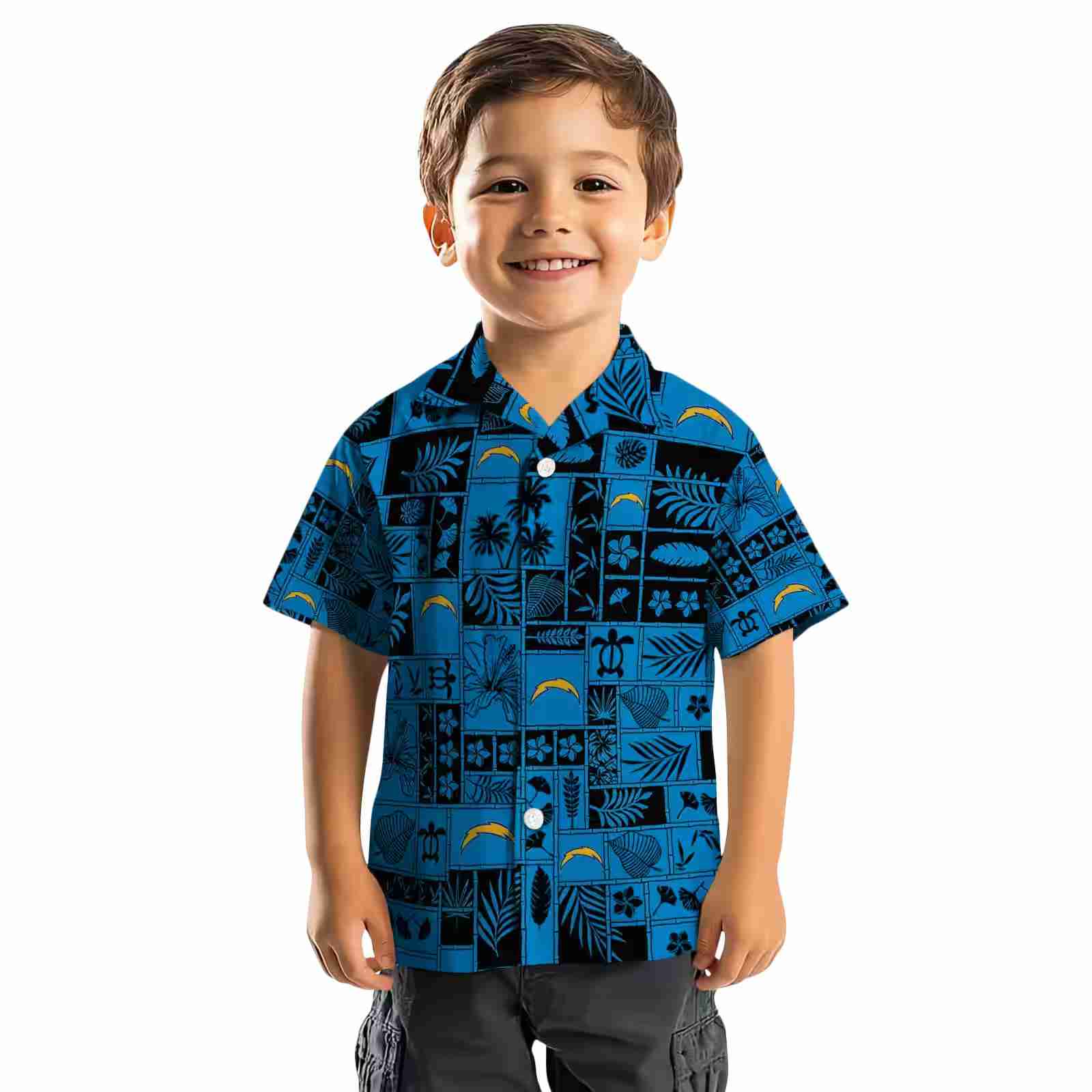 los angeles chargers tropical patchwork blue black hawaiian shirt top rated