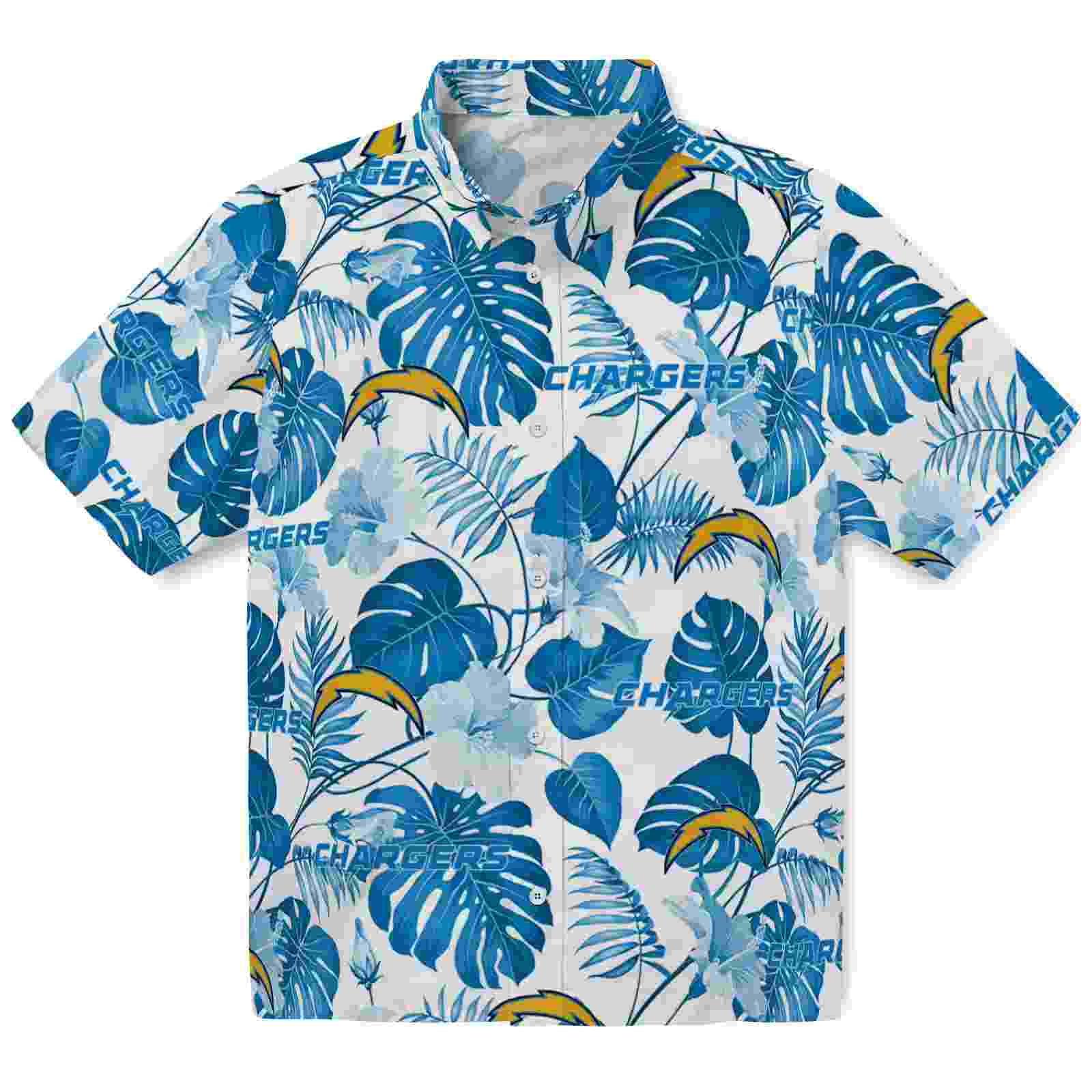 Los Angeles Chargers Tropical Plants Blue White Hawaiian Shirt