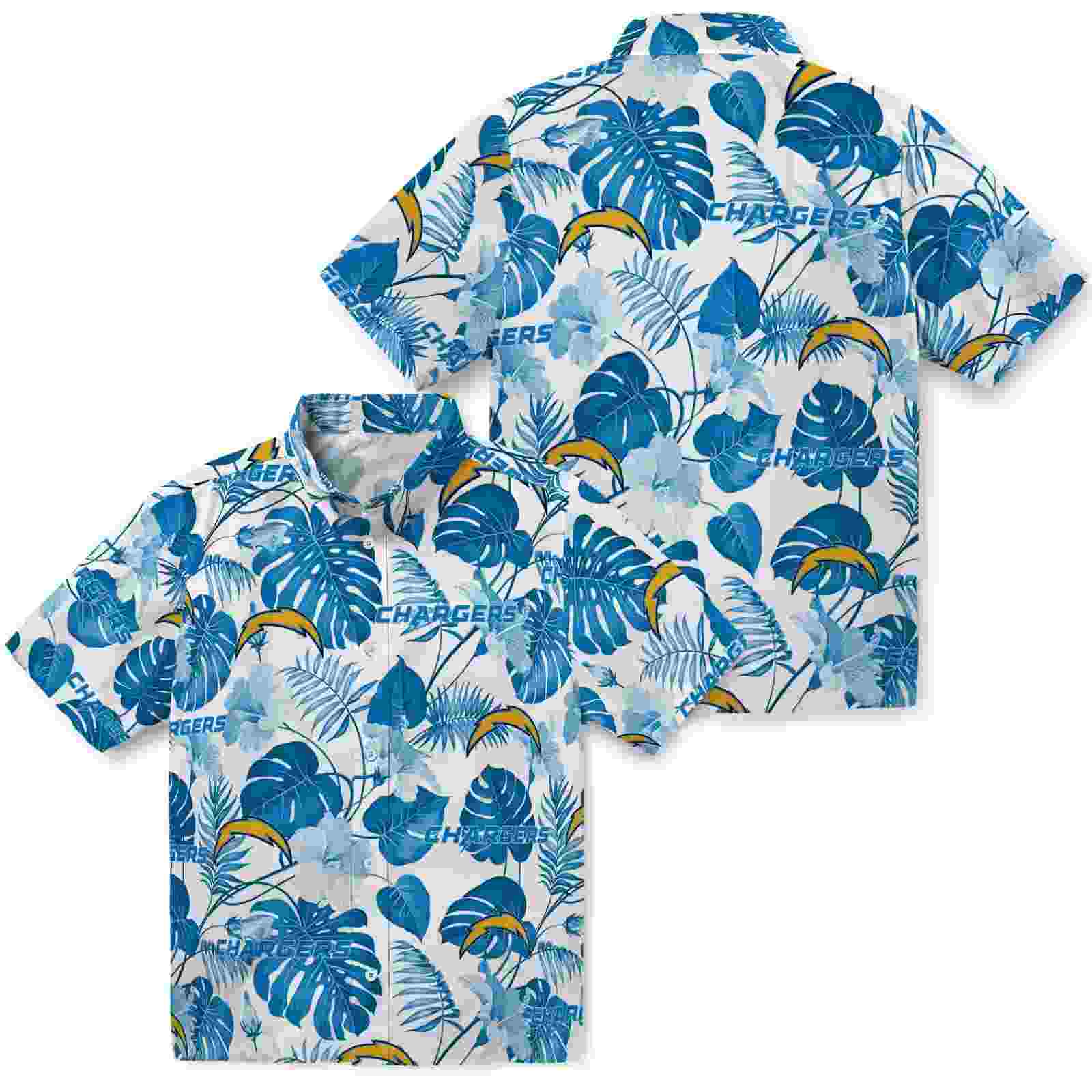 los angeles chargers tropical plants blue white hawaiian shirt high quality