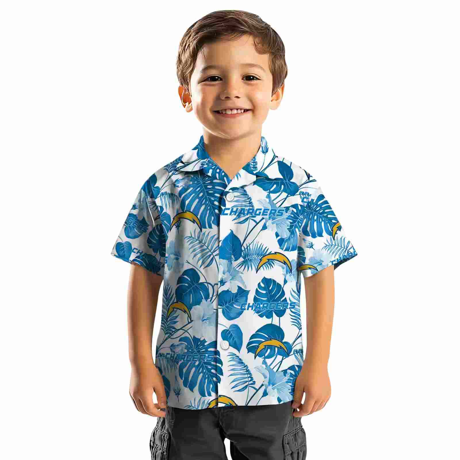 los angeles chargers tropical plants blue white hawaiian shirt top rated