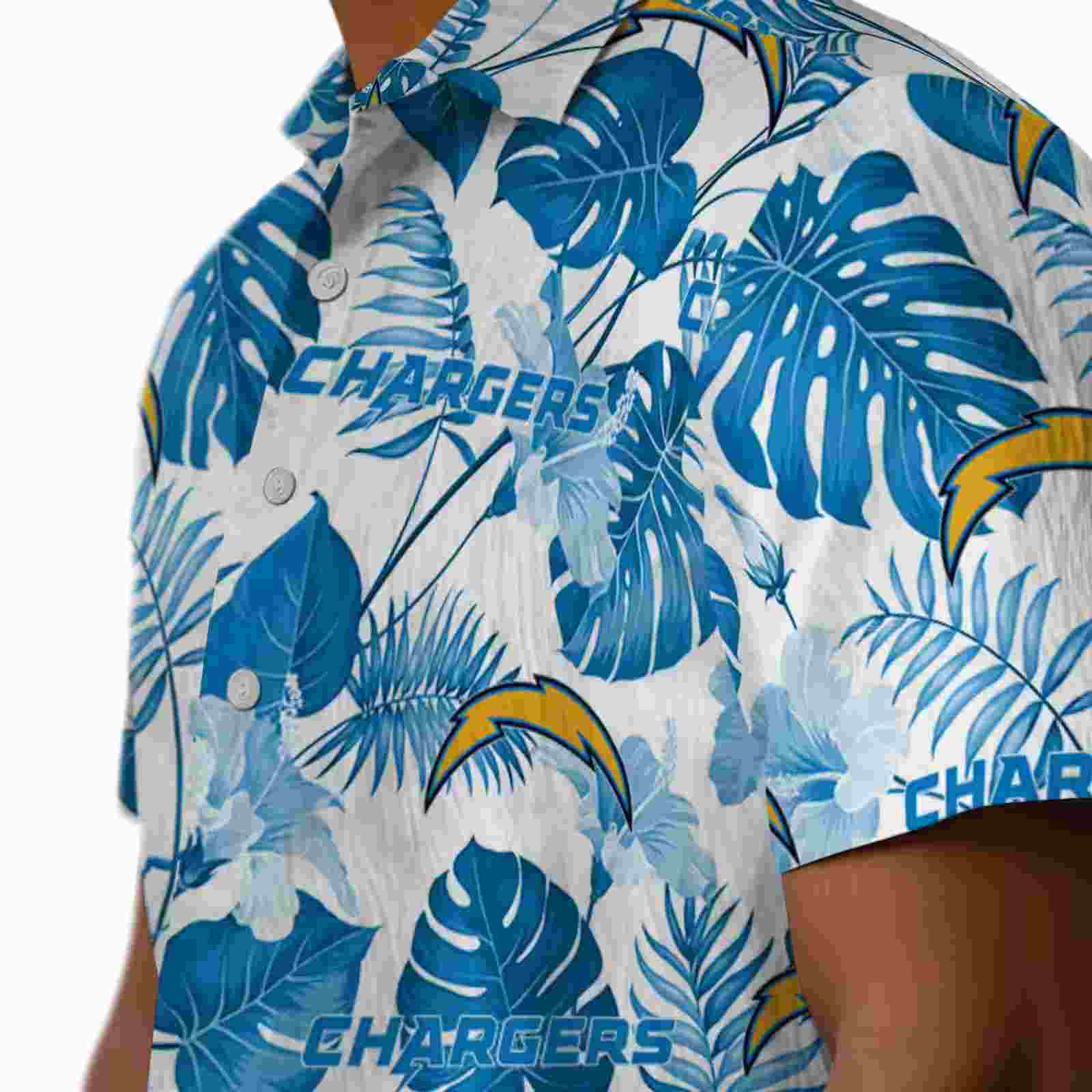 los angeles chargers tropical plants blue white hawaiian shirt trendy