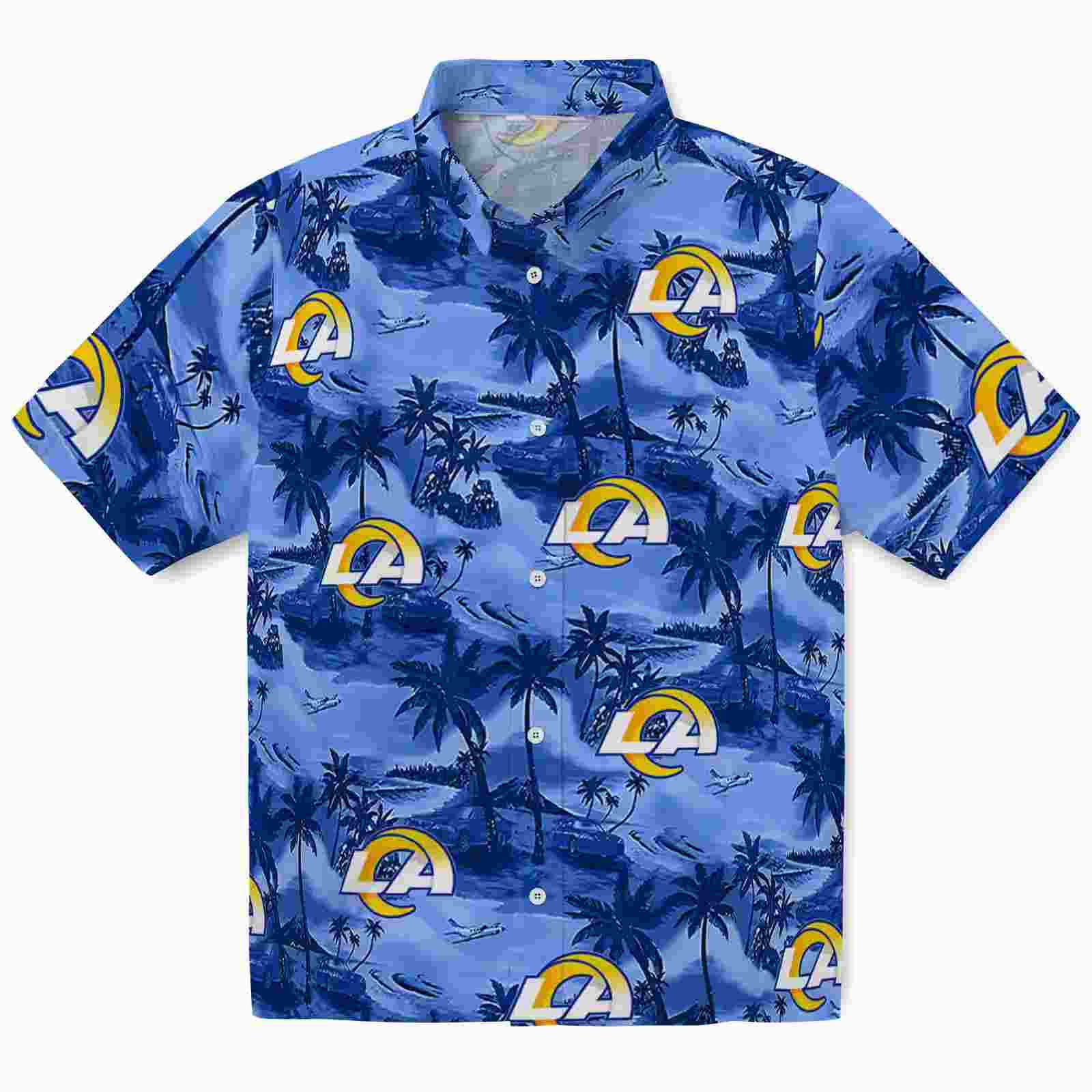 los angeles rams coastal palms blue hawaiian shirt best selling