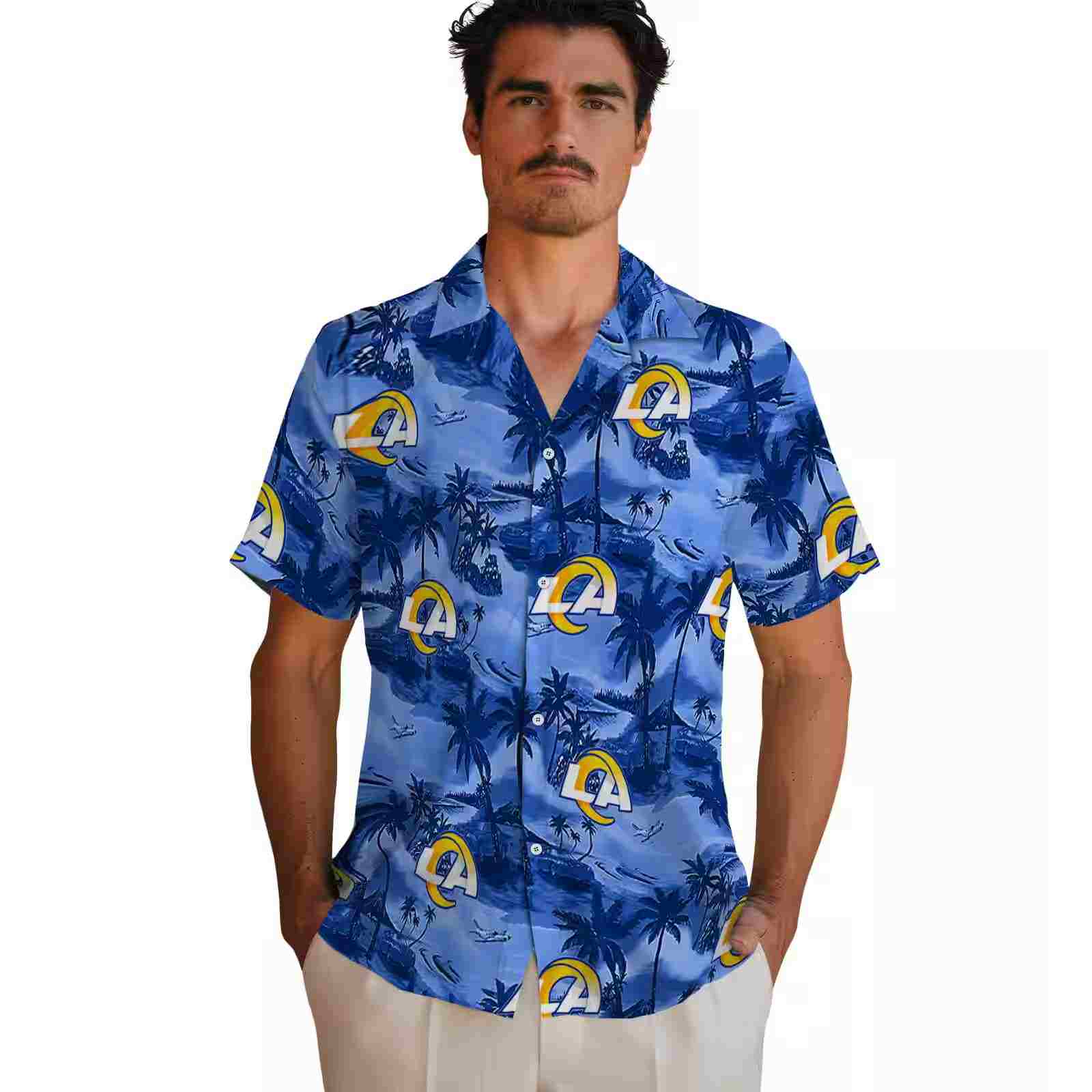 los angeles rams coastal palms blue hawaiian shirt fashion forward