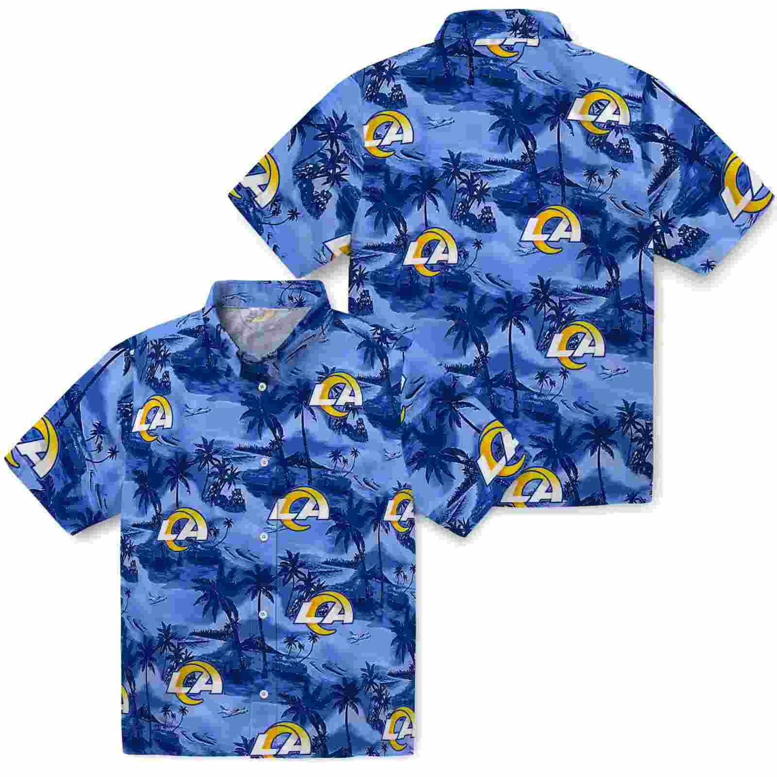 los angeles rams coastal palms blue hawaiian shirt high quality