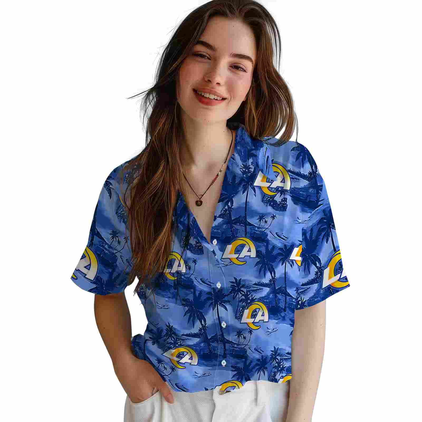 los angeles rams coastal palms blue hawaiian shirt latest model