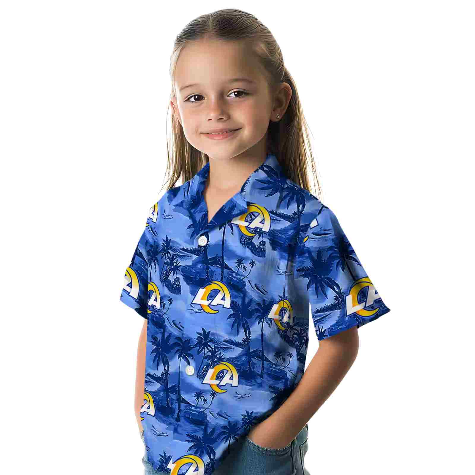 los angeles rams coastal palms blue hawaiian shirt premium grade