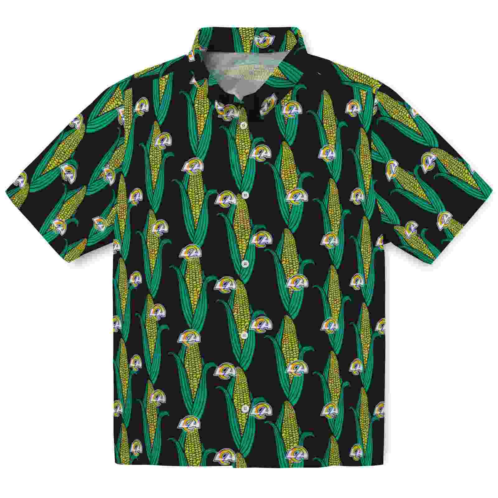 Los Angeles Rams Corn Motifs Black Green Hawaiian Shirt