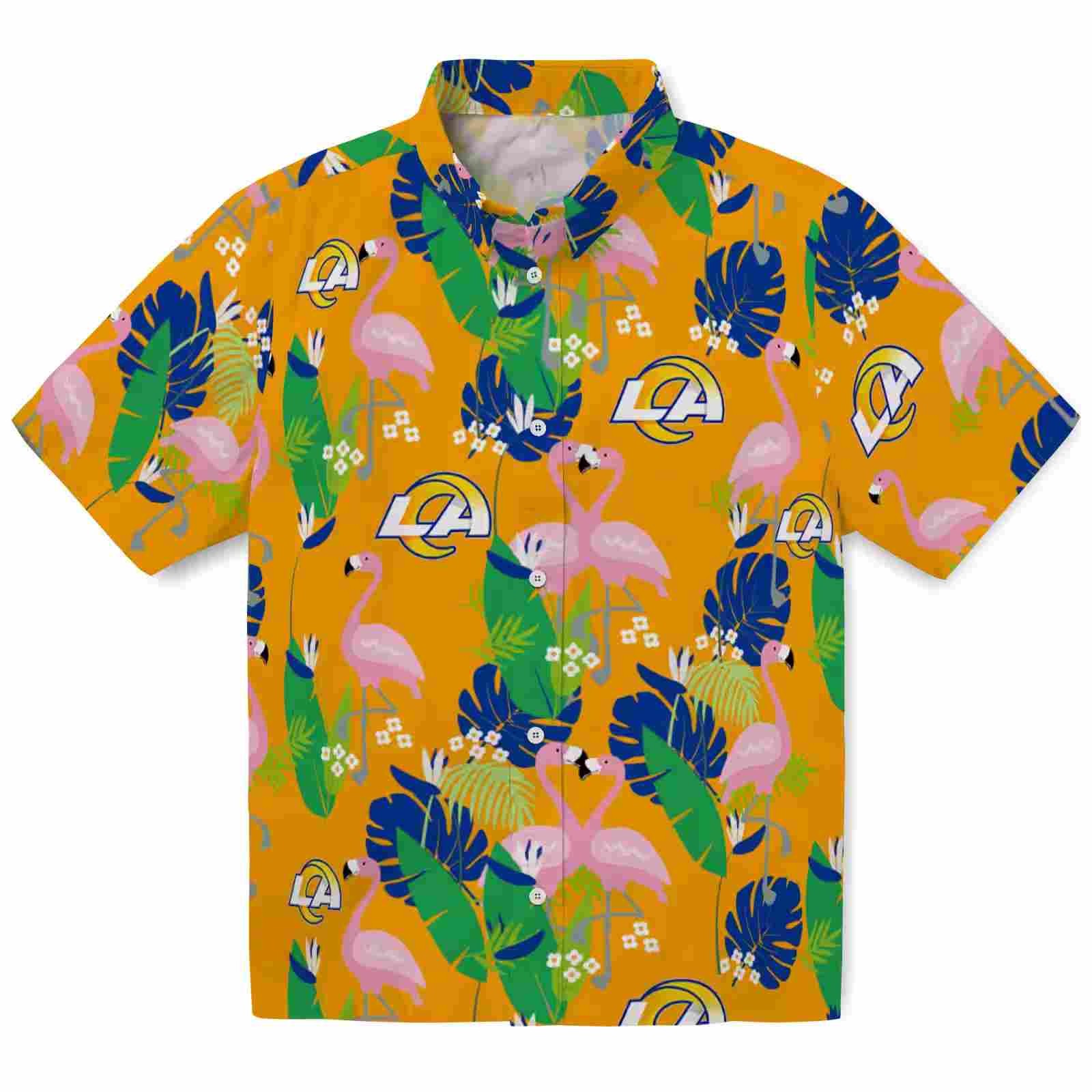 Los Angeles Rams Flamingo Foliage Blue Green Hawaiian Shirt