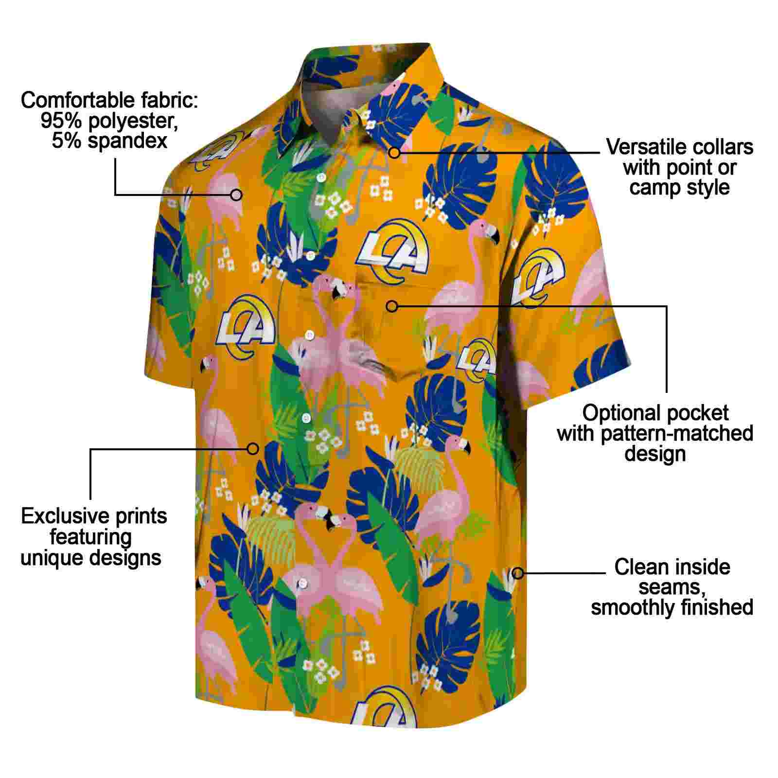 los angeles rams flamingo foliage blue green hawaiian shirt new arrival