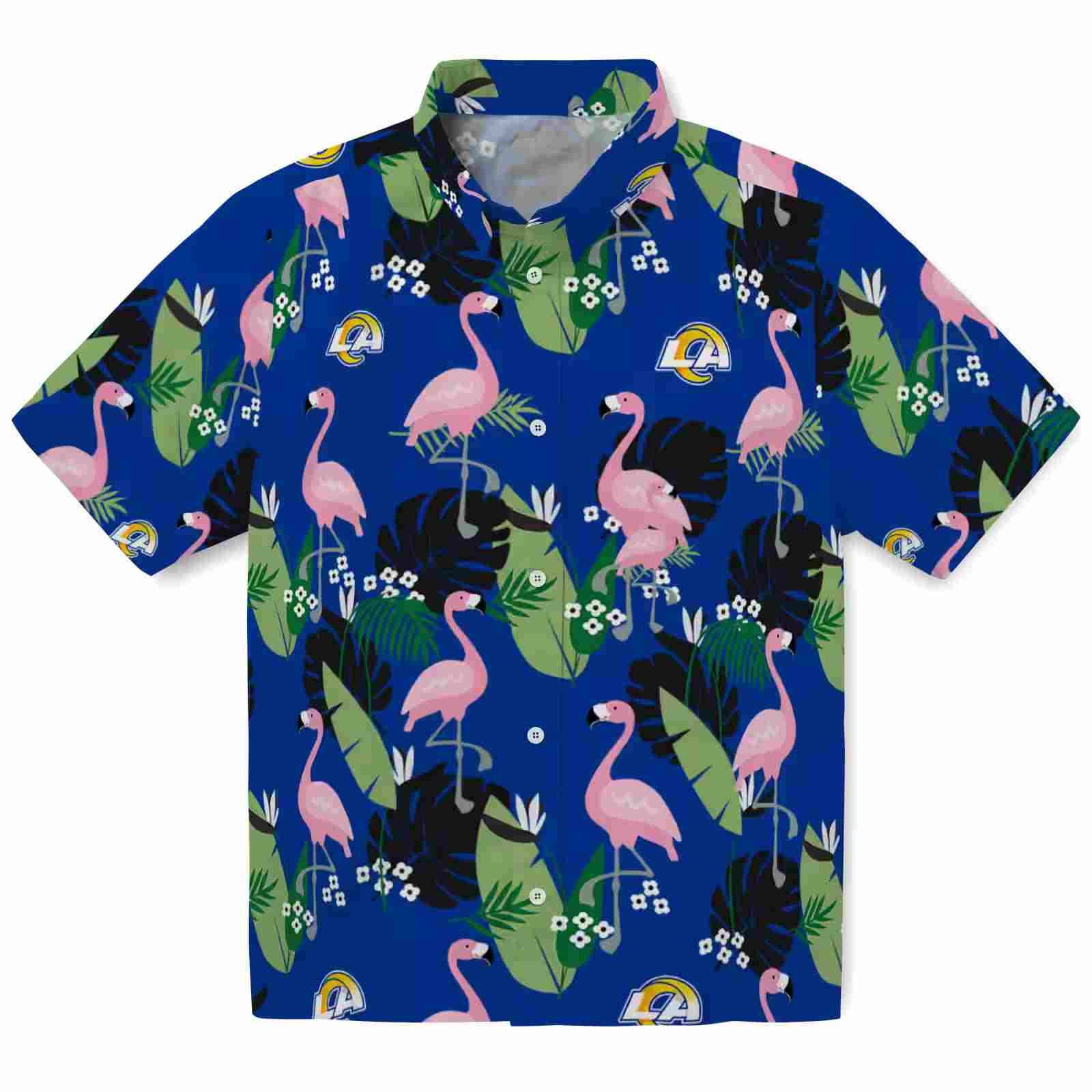 los angeles rams flamingo leaf motif blue hawaiian shirt best selling