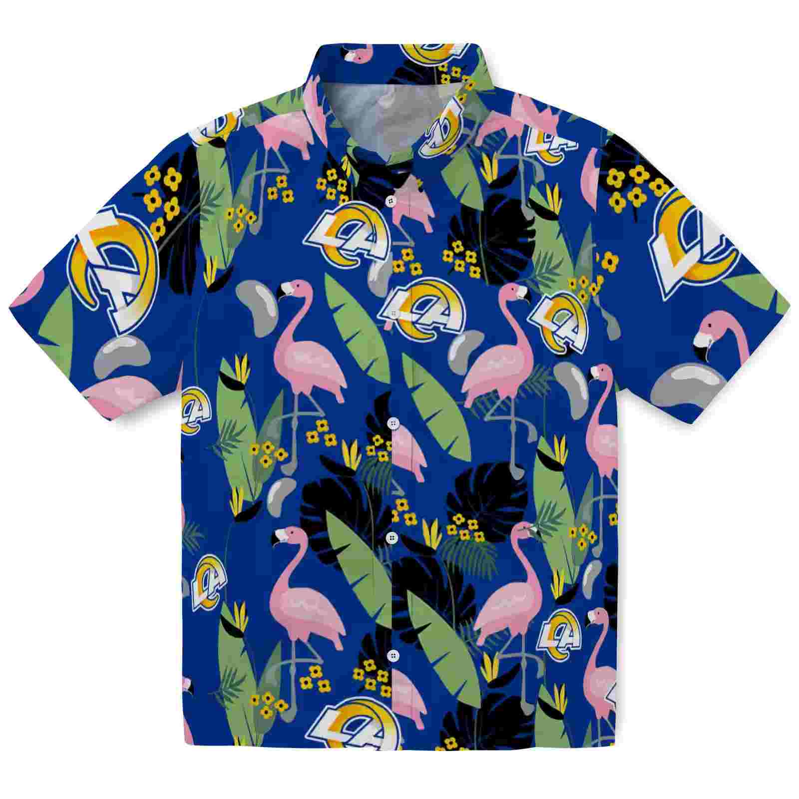 Los Angeles Rams Flamingo Leaves Blue Hawaiian Shirt