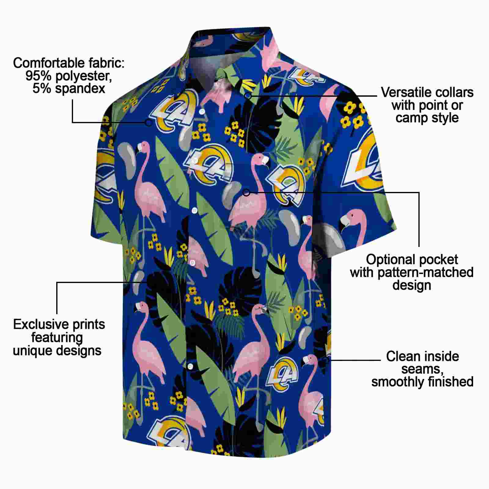 los angeles rams flamingo leaves blue hawaiian shirt new arrival