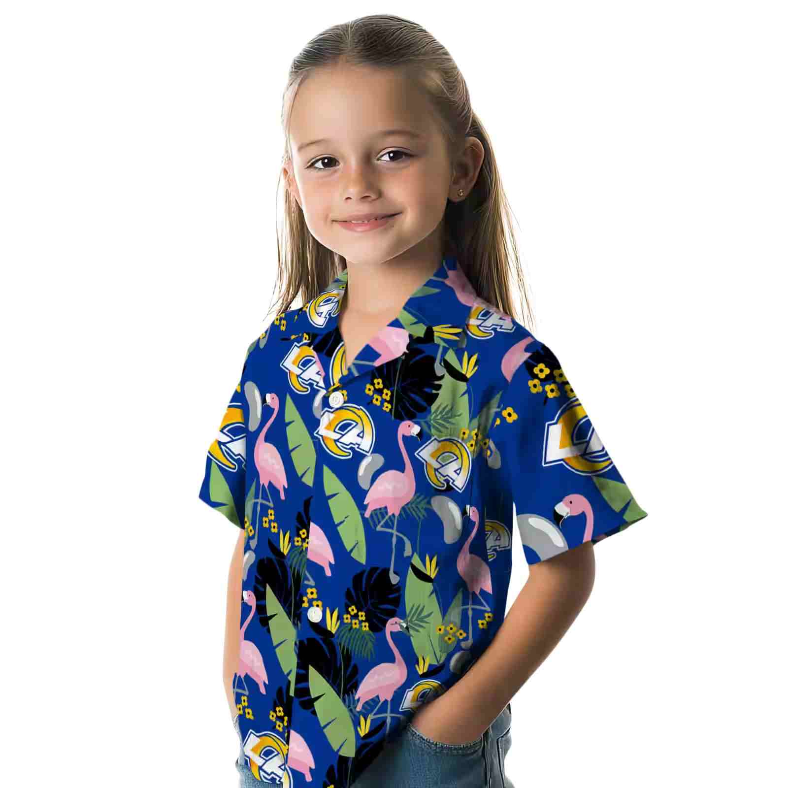 los angeles rams flamingo leaves blue hawaiian shirt premium grade