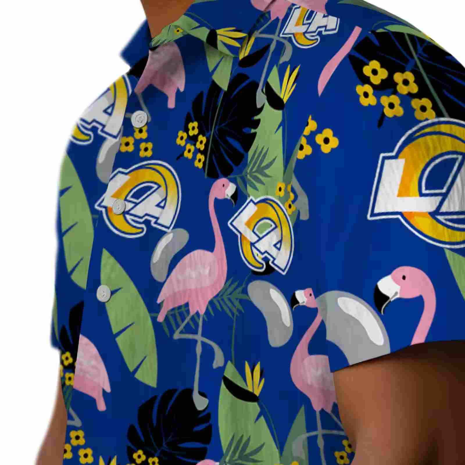 los angeles rams flamingo leaves blue hawaiian shirt trendy