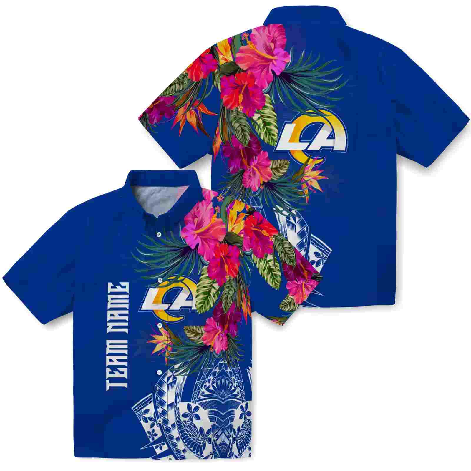 los angeles rams floral polynesian blue hawaiian shirt high quality