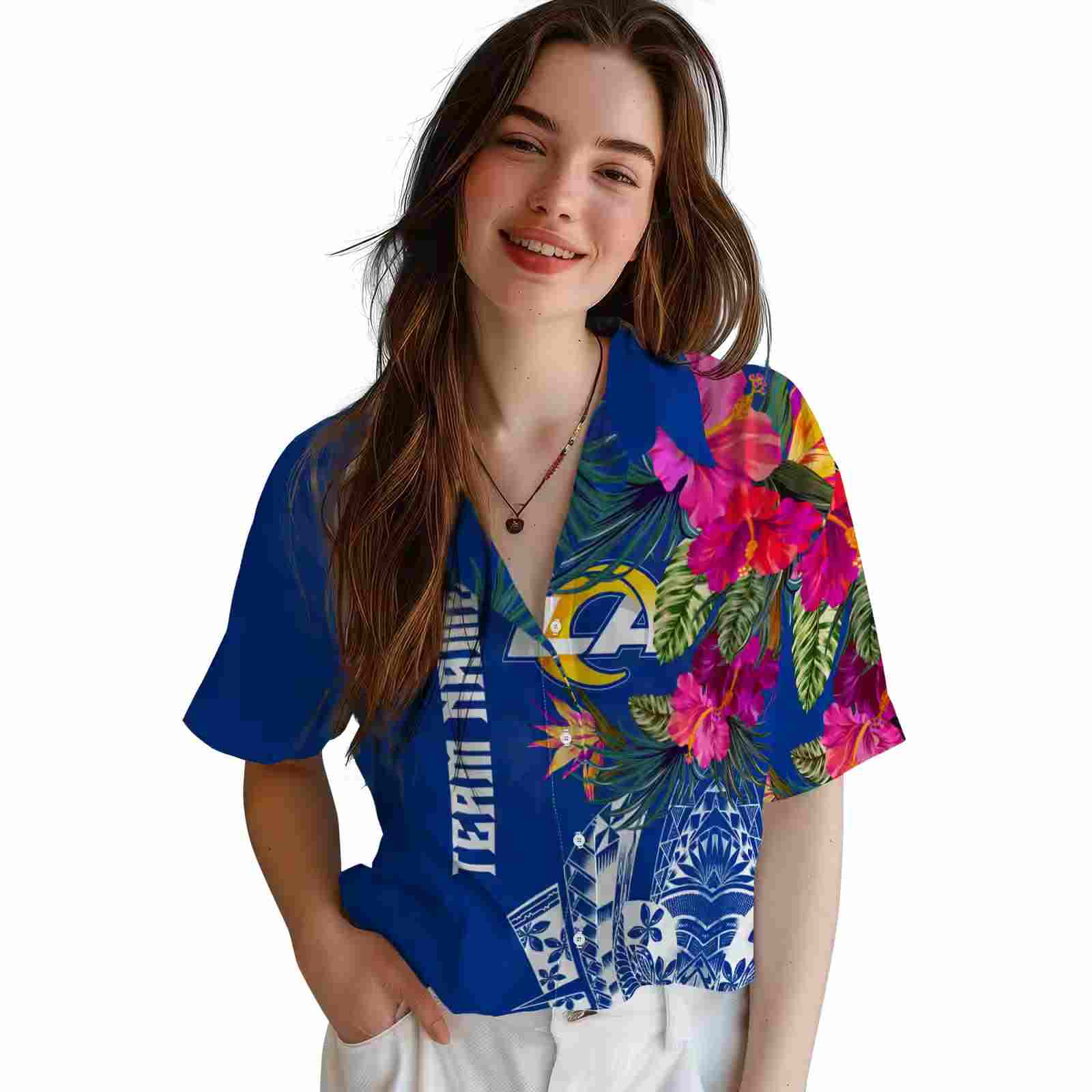 los angeles rams floral polynesian blue hawaiian shirt latest model