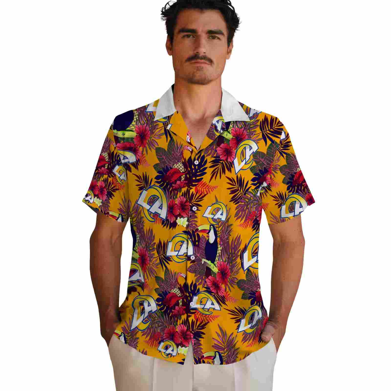 los angeles rams floral toucan blue red hawaiian shirt fashion forward