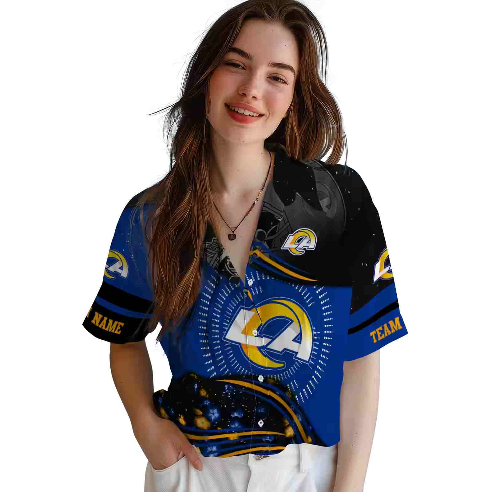 los angeles rams football wave blue black hawaiian shirt latest model