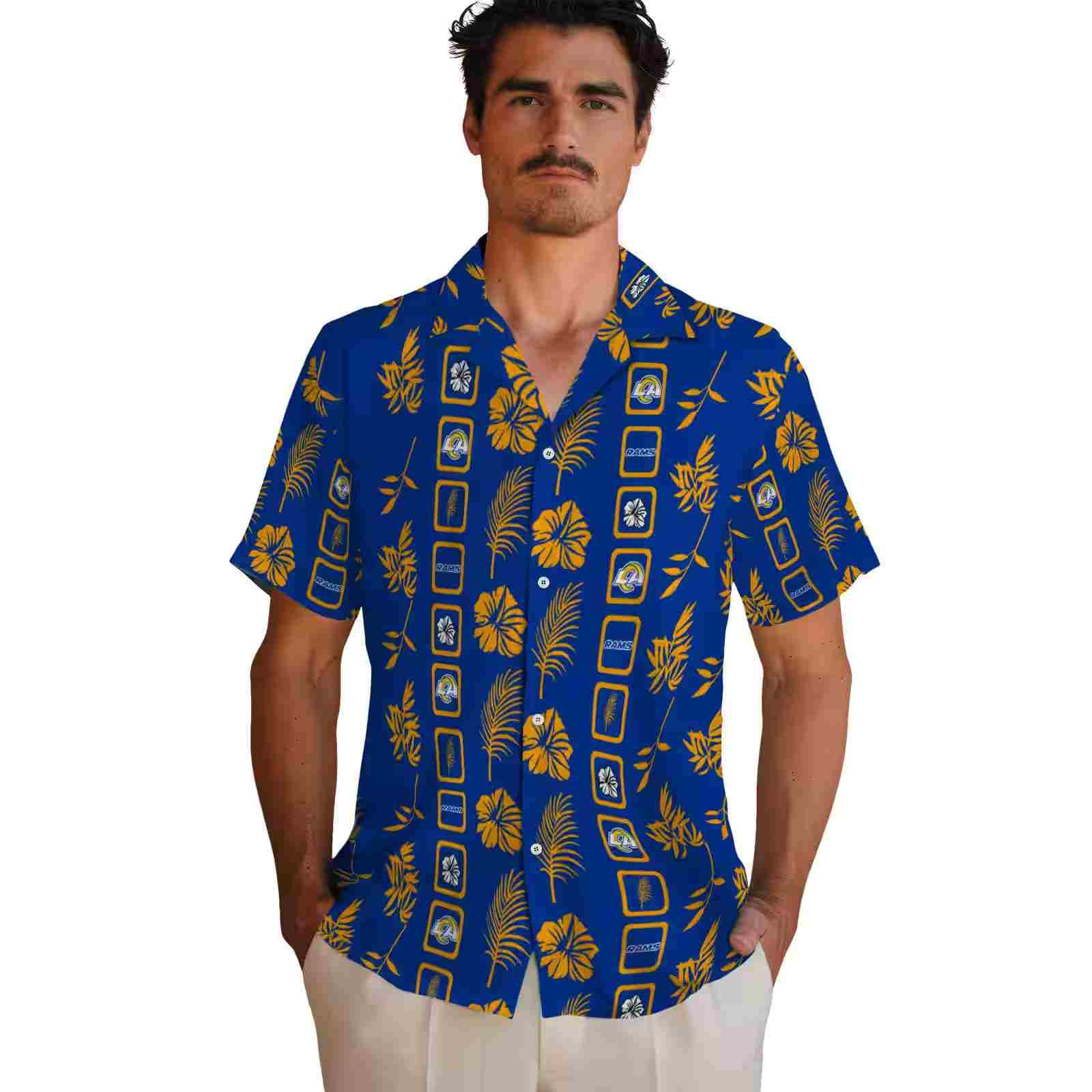 los angeles rams framed floral blue hawaiian shirt fashion forward