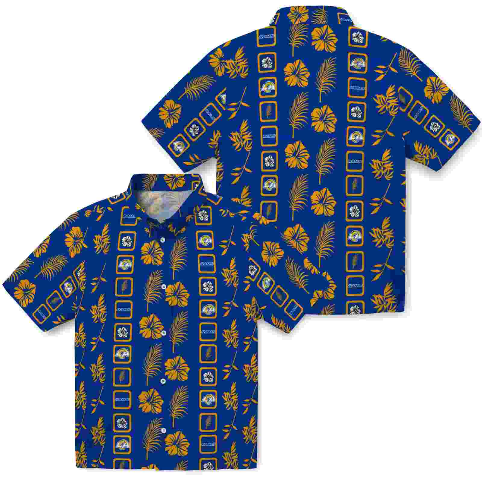 los angeles rams framed floral blue hawaiian shirt high quality