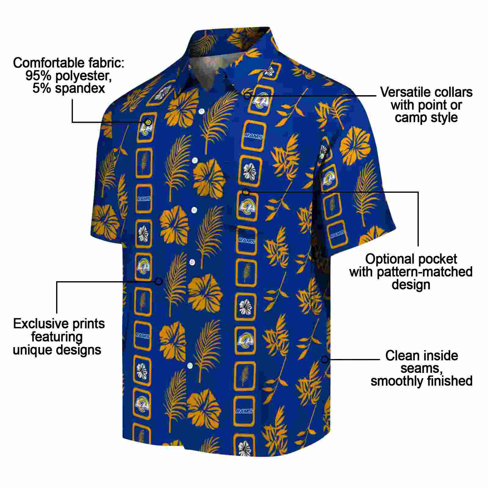 los angeles rams framed floral blue hawaiian shirt new arrival