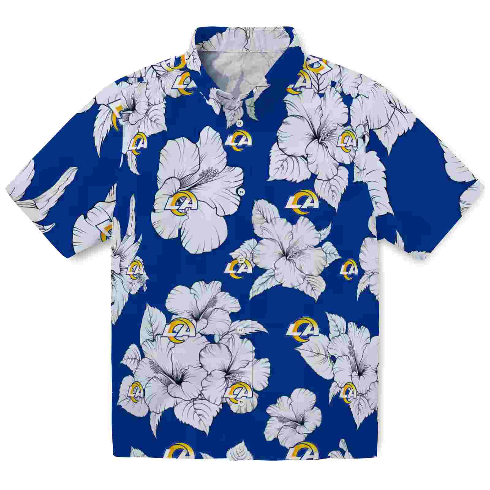 Los Angeles Rams Hibiscus Blooms Blue White Hawaiian Shirt