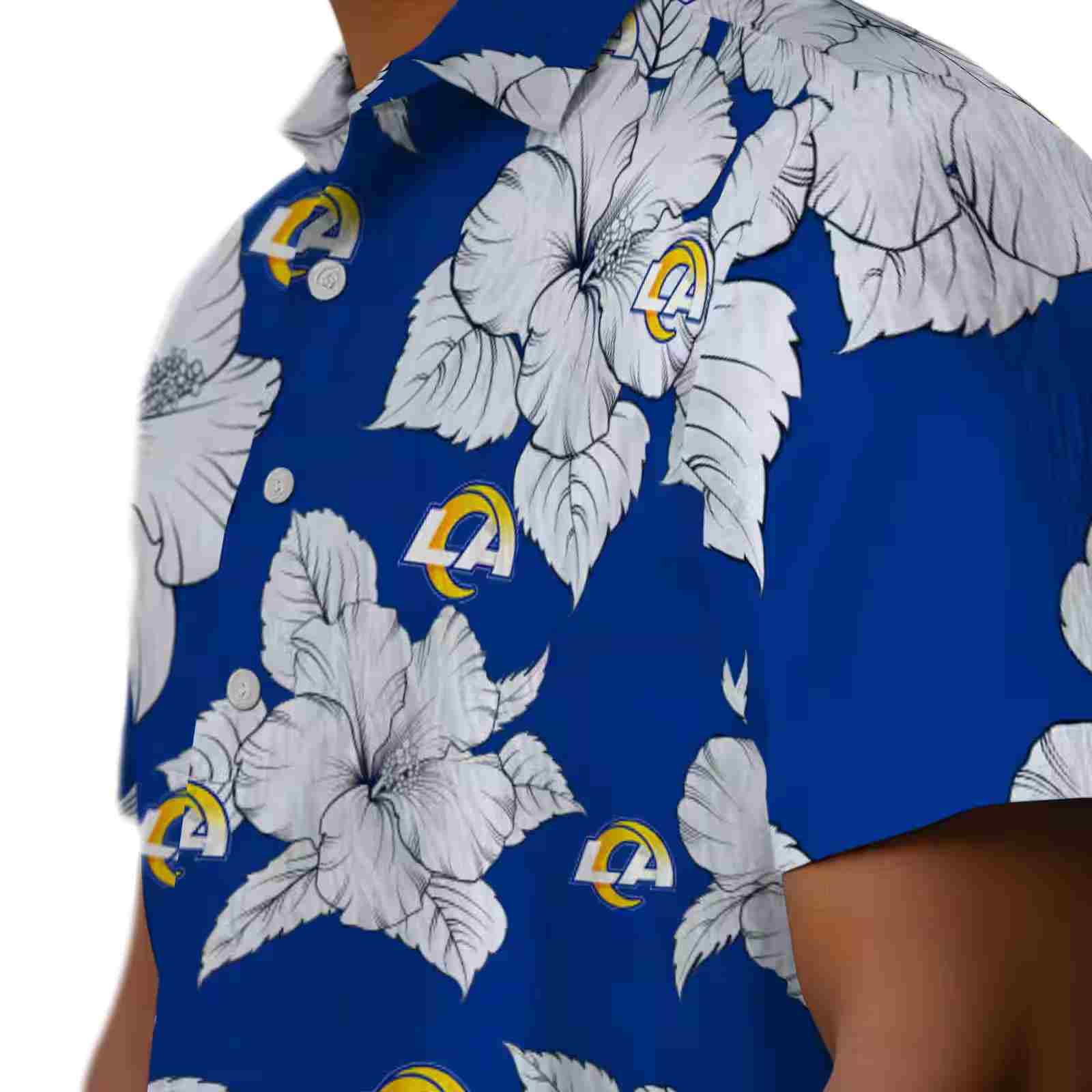 los angeles rams hibiscus blooms blue white hawaiian shirt trendy