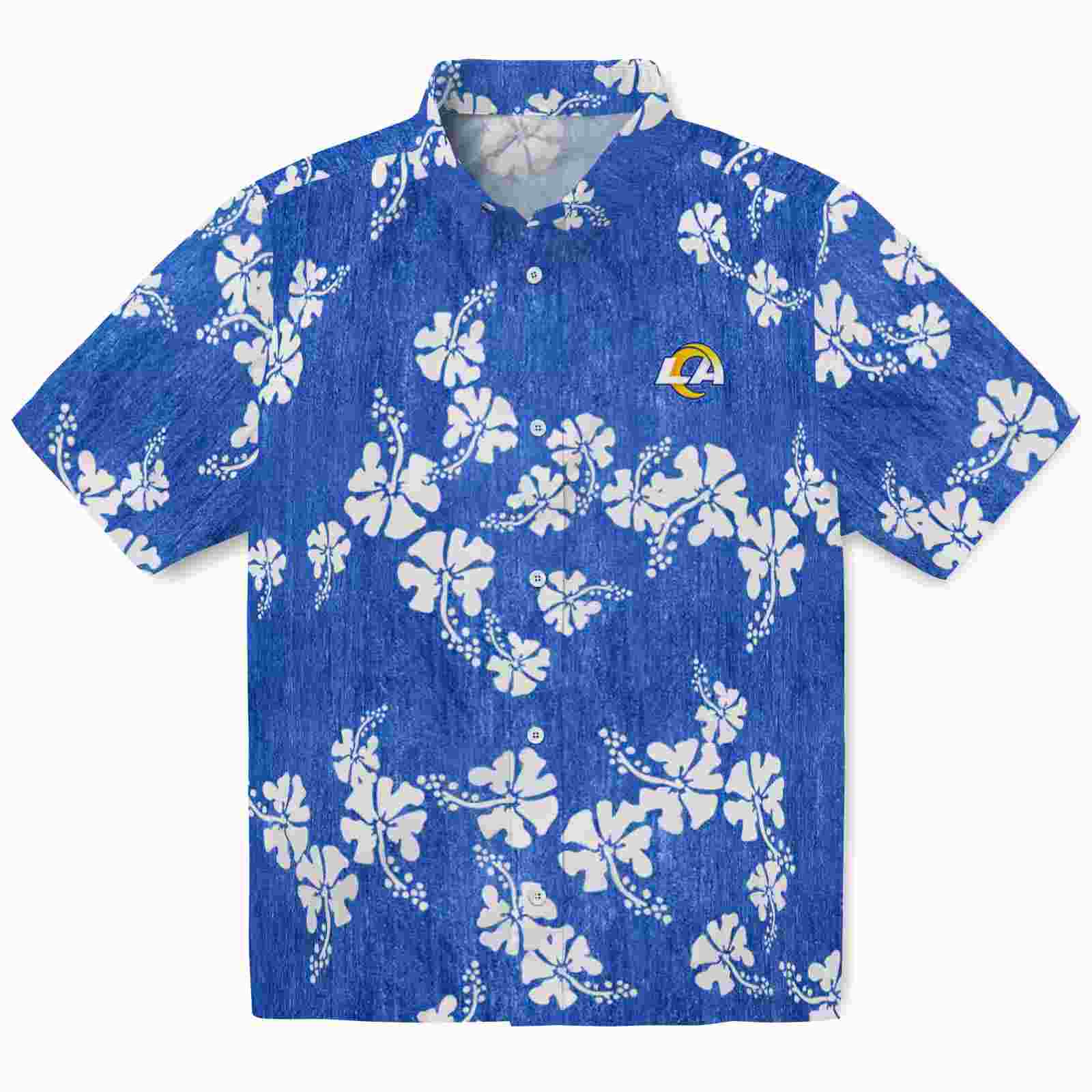 los angeles rams hibiscus clusters blue hawaiian shirt best selling