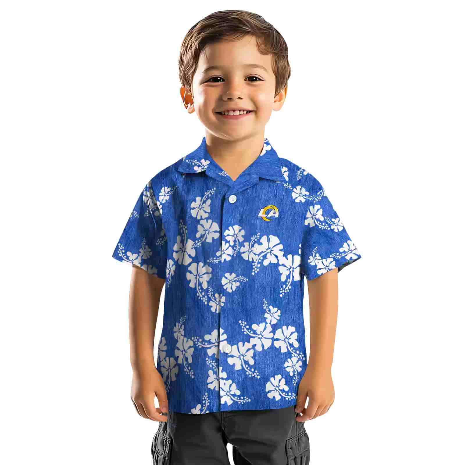 los angeles rams hibiscus clusters blue hawaiian shirt top rated