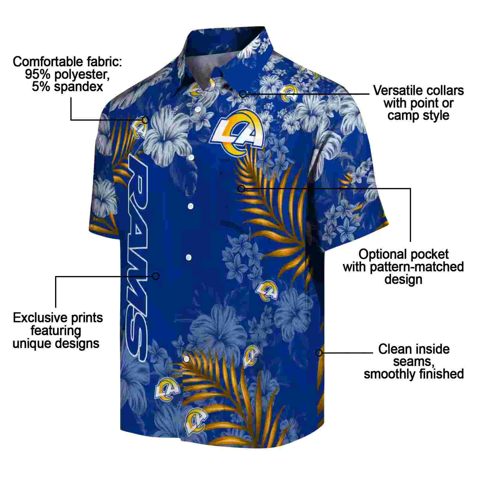 los angeles rams hibiscus print blue hawaiian shirt new arrival