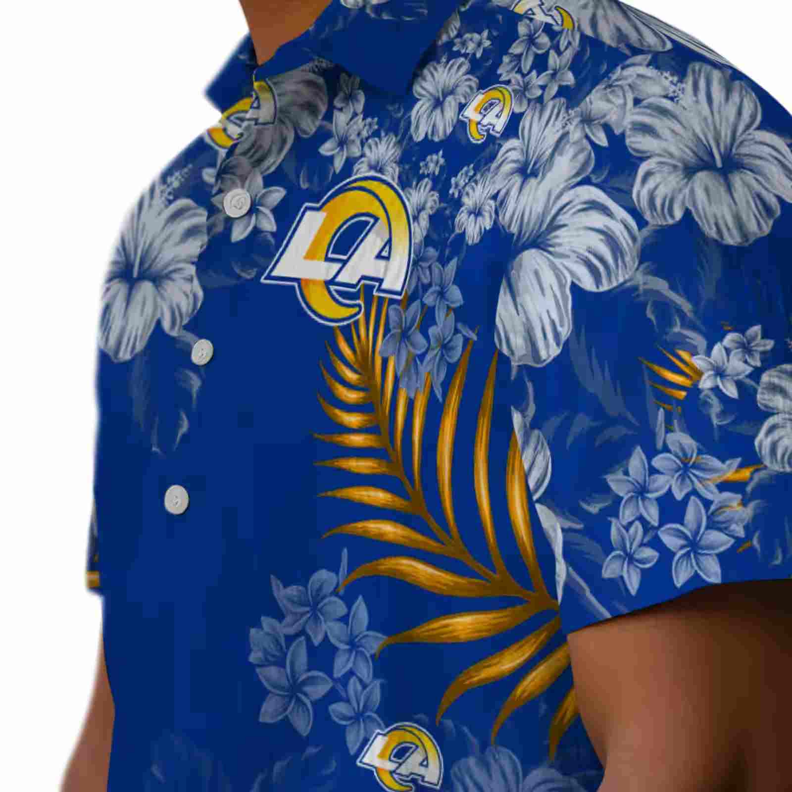 los angeles rams hibiscus print blue hawaiian shirt trendy