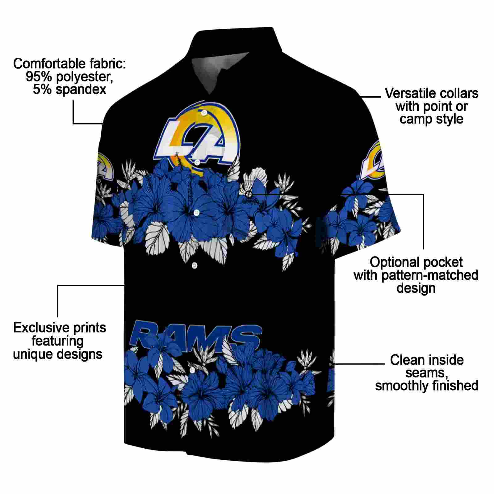 los angeles rams hibiscus stripe blue black hawaiian shirt new arrival