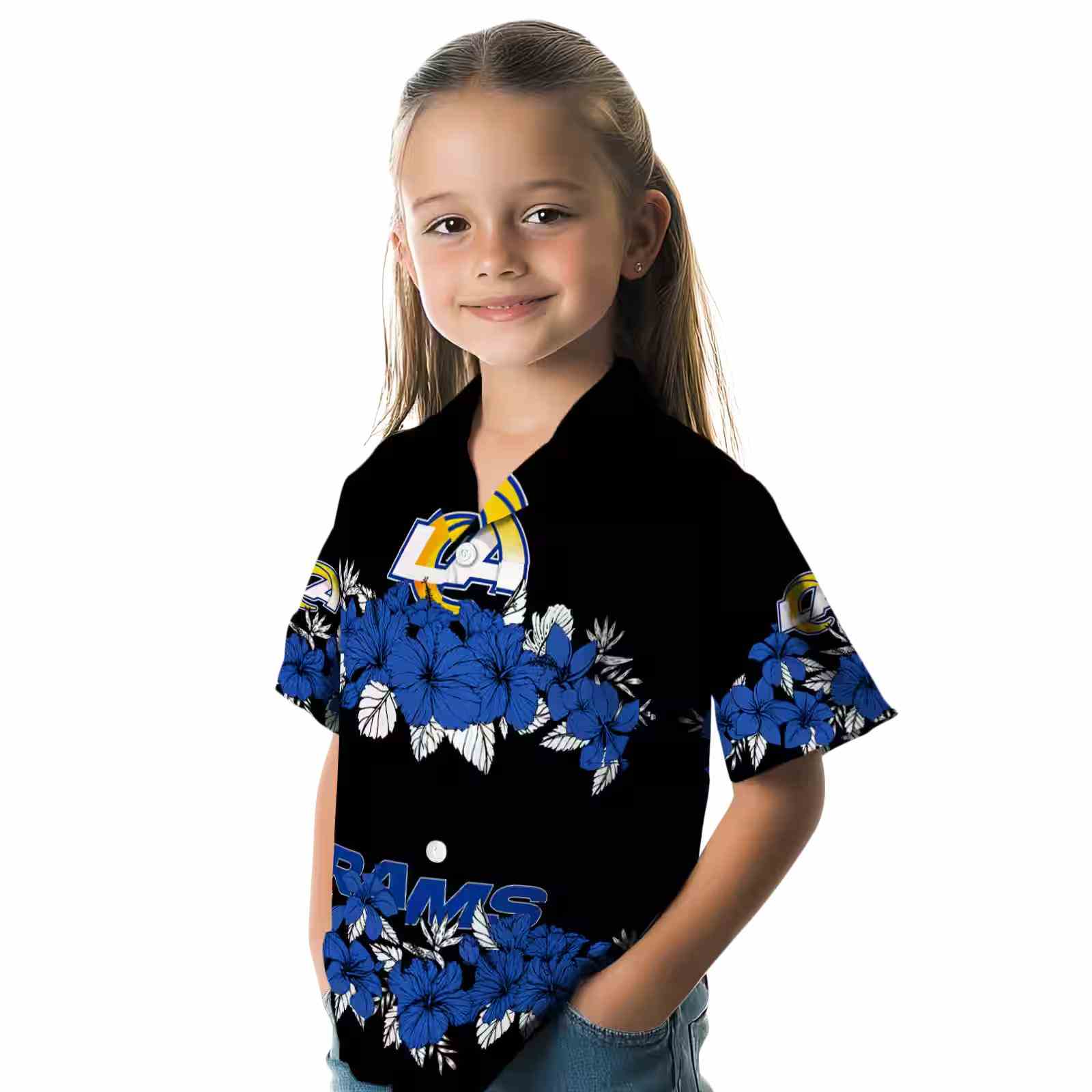 los angeles rams hibiscus stripe blue black hawaiian shirt premium grade