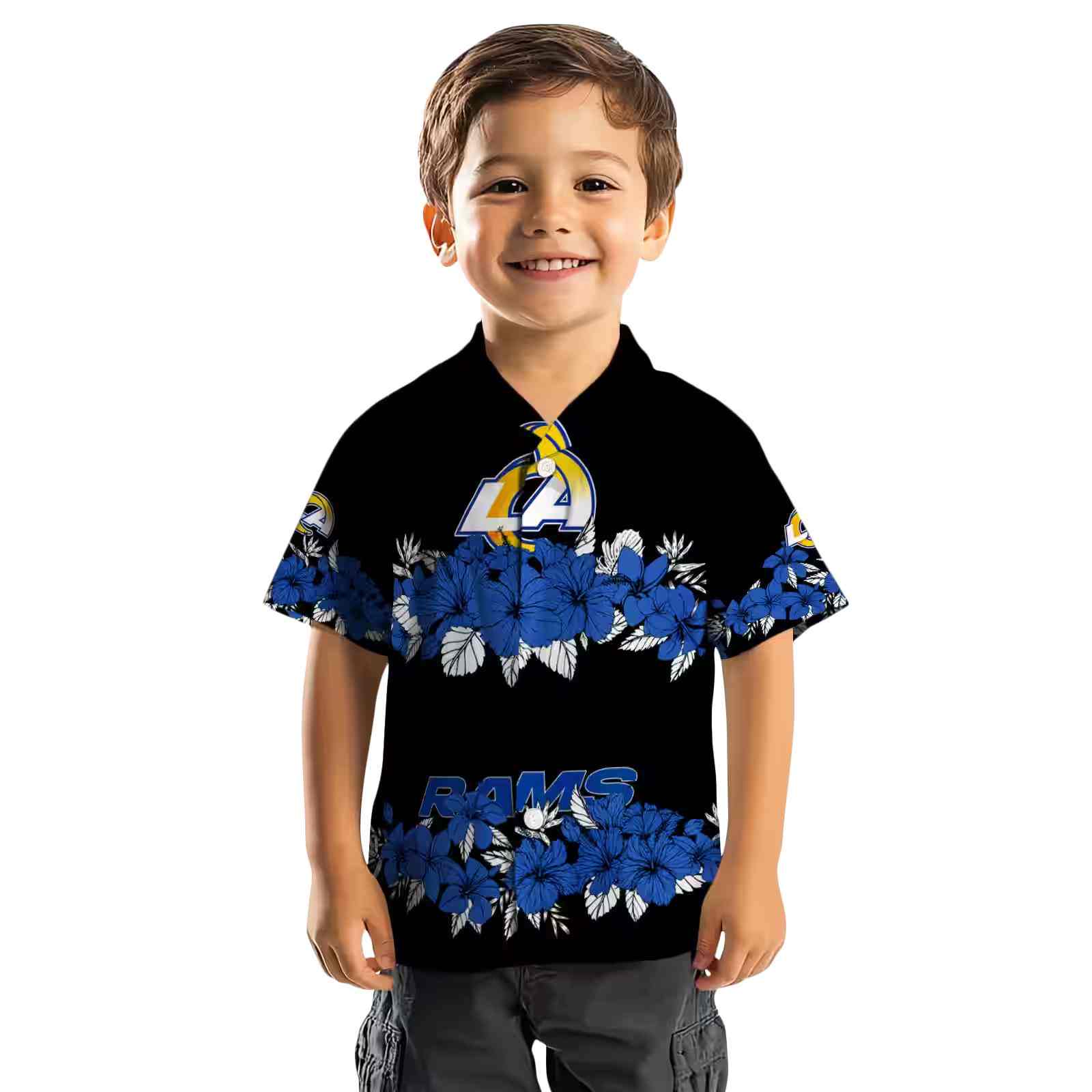 los angeles rams hibiscus stripe blue black hawaiian shirt top rated